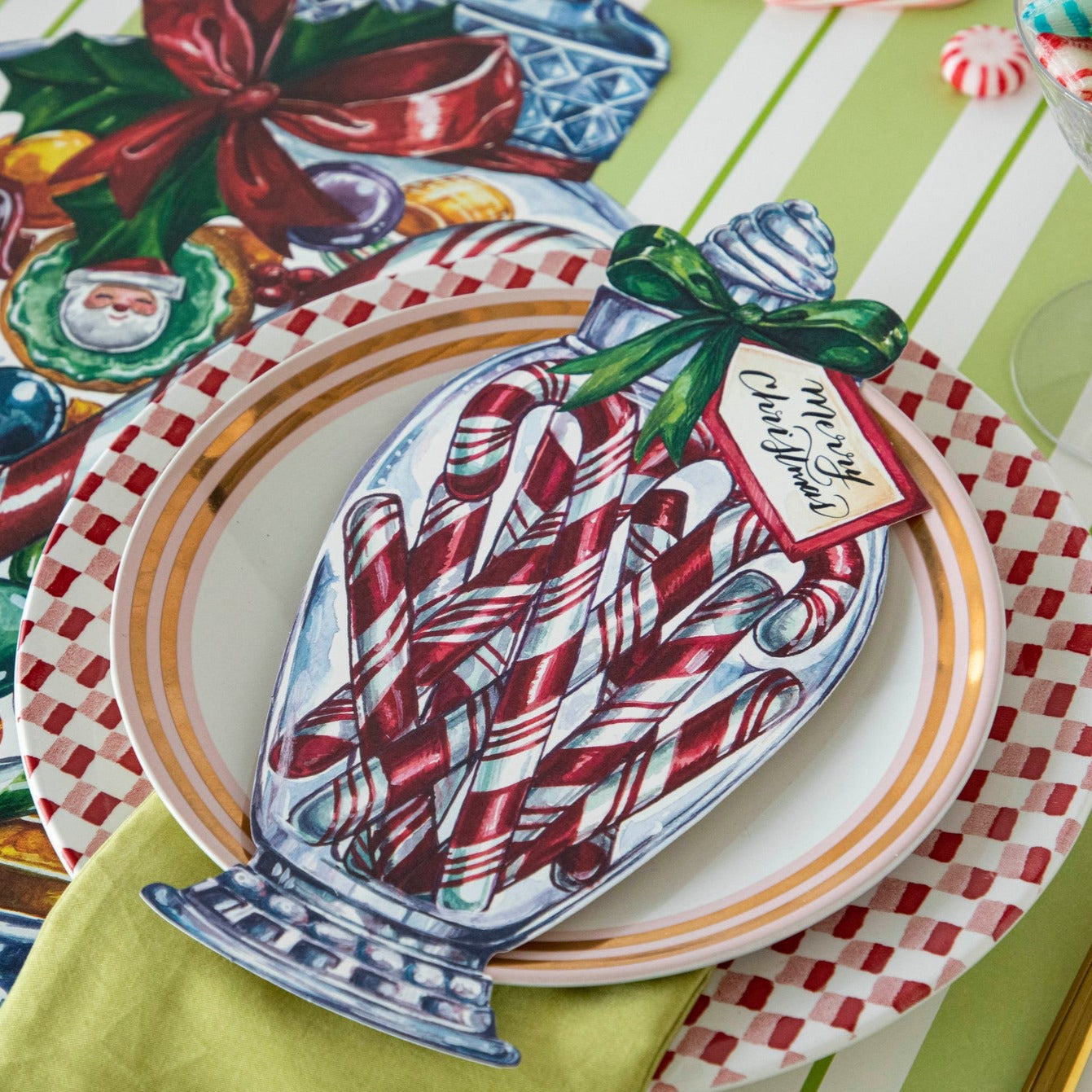 Festive Red & White Striped Candy Cane Jar - Holiday Table Decor for Christmas Parties, Home Centerpiece & Seasonal Gift Giving