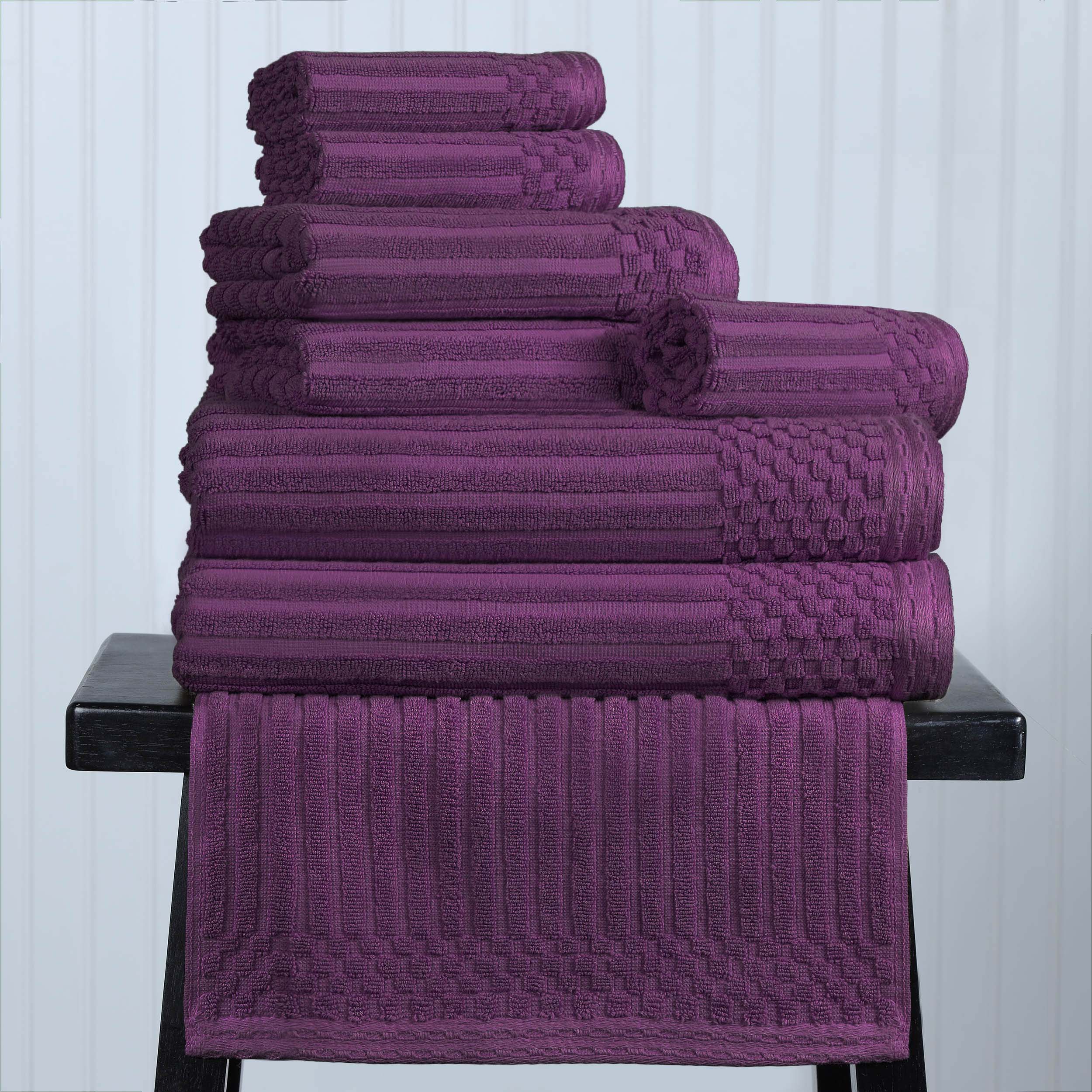 Premium 8-Piece Cotton Ribbed Towel Set - Soft, Absorbent & Medium Weight Bath Towels for Spa, Gym & Luxury Home Use