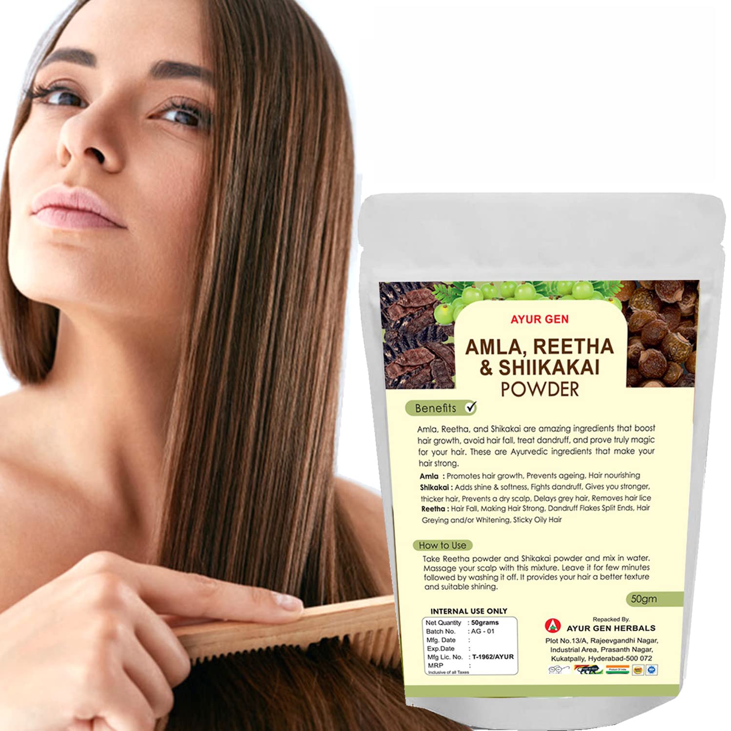Organic Amla, Reetha & Shikakai Hair Growth Powder - Natural Ayurvedic Treatment for Strong Scalp & Shiny Hair | Promotes Hair Growth, Reduces Hair Fall | Perfect for DIY Hair Masks & Scalp Treatments