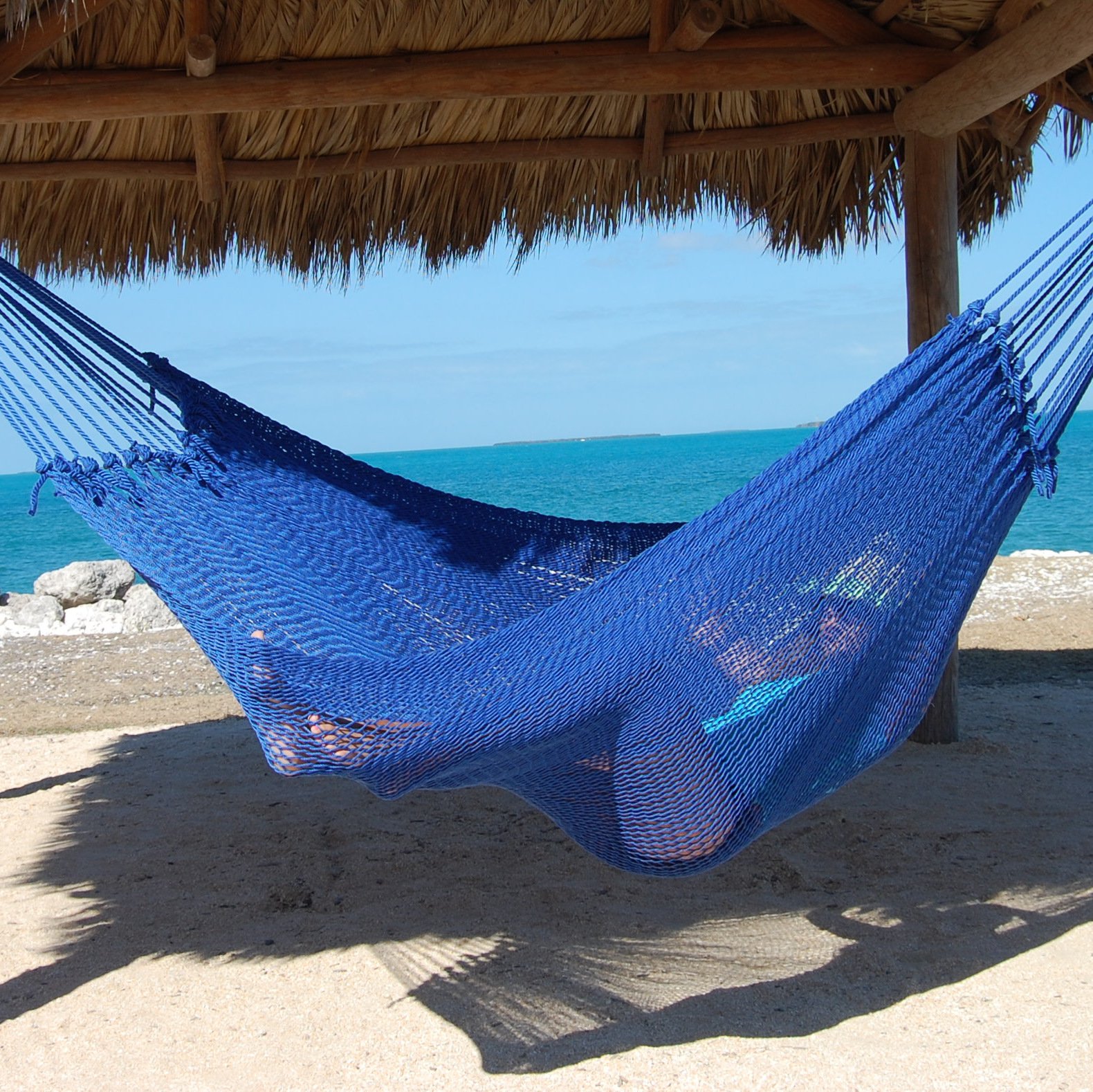 Premium Double Mayan Hammock - Dark Blue - Heavy Duty Cotton Rope Hammock for Outdoor, Beach, Camping & Backyard Relaxation