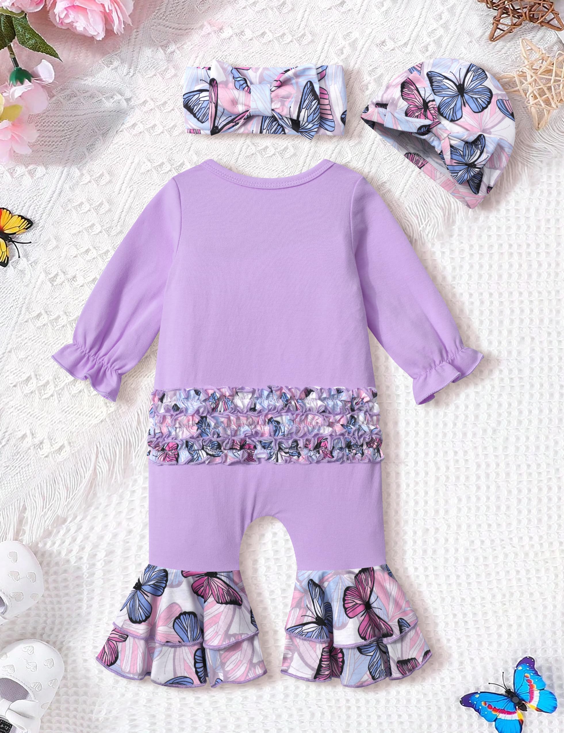 Adorable Newborn Girl Clothes - Ruffle Letter Print Romper & Bell Bottom Jumpsuit with Matching Headband | Boho Baby Outfit for Photoshoots, Parties & Everyday Wear