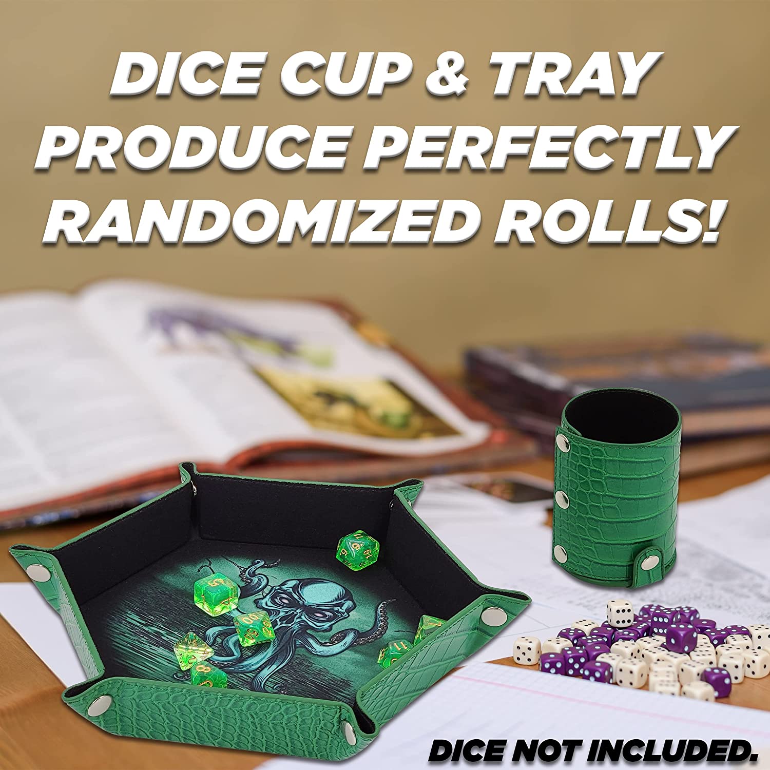 CASEMATIX Folding Dice Rolling Tray & Professional Dice Cup Shaker Set - Portable DND Dice Tray with PU Leather & Felt Cup - Perfect for Dungeons & Dragons, Board Games, and Tabletop RPGs