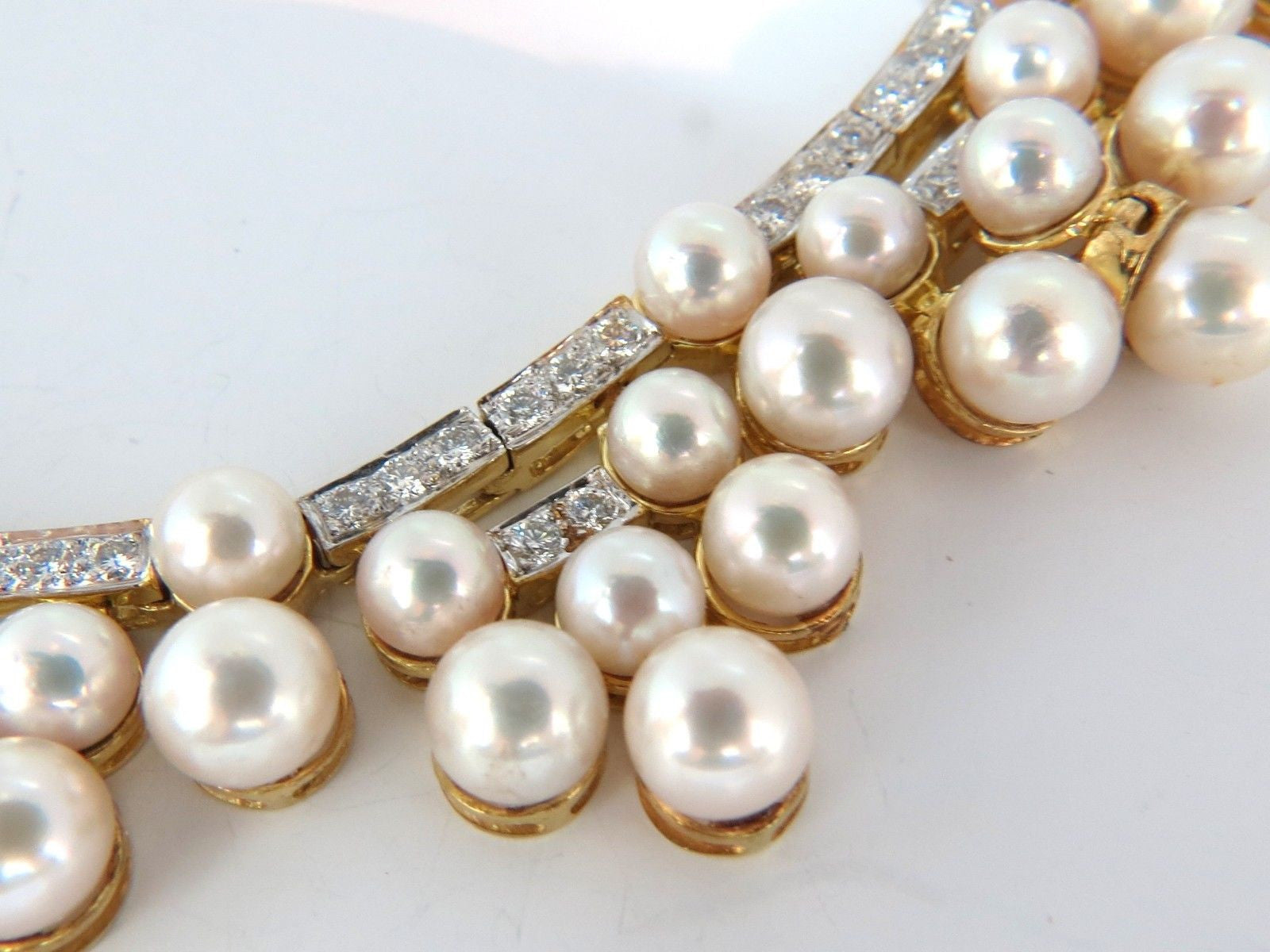 10.00ct Natural Diamonds & Akoya Pearls 18K Gold Opera Riviera Deco Necklace - Elegant Jewelry for Weddings, Parties & Special Occasions