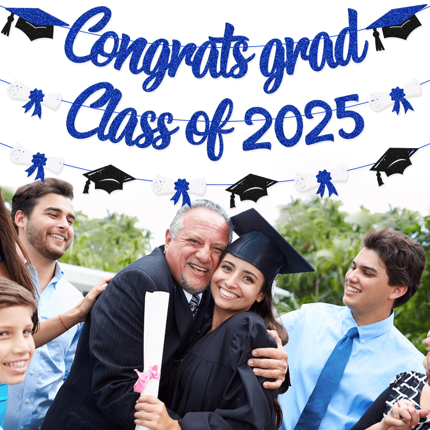 Class of 2025 Graduation Banner - Blue Cap & Diploma Themed Party Decor for High School, College & University Celebrations | Perfect for Graduation Parties, Senior Send-offs & Commencement Decorations