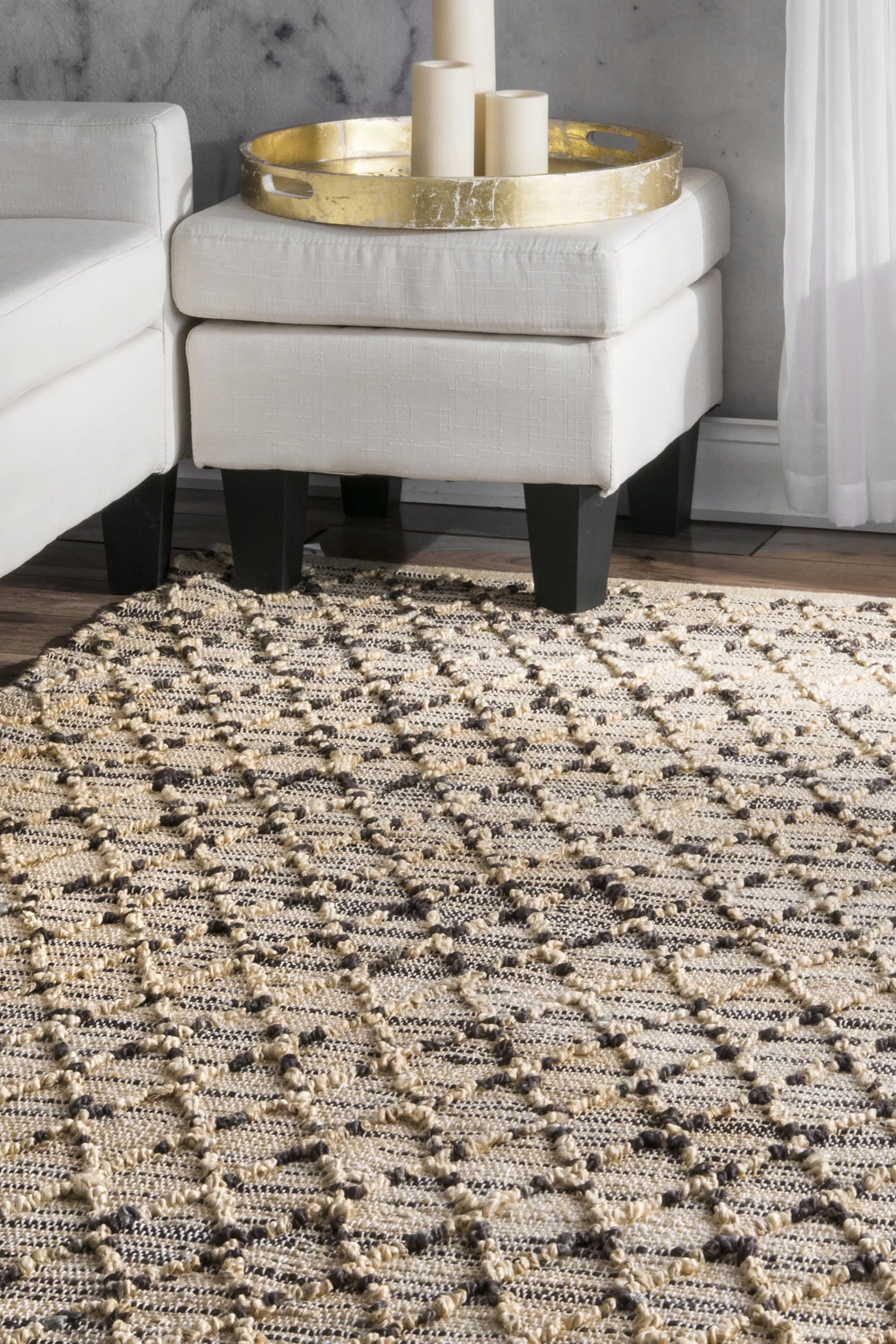 Stylish Cerna Lattice Pattern Area Rug - Natural Jute Fiber for Living Room, Bedroom & Home Decor
