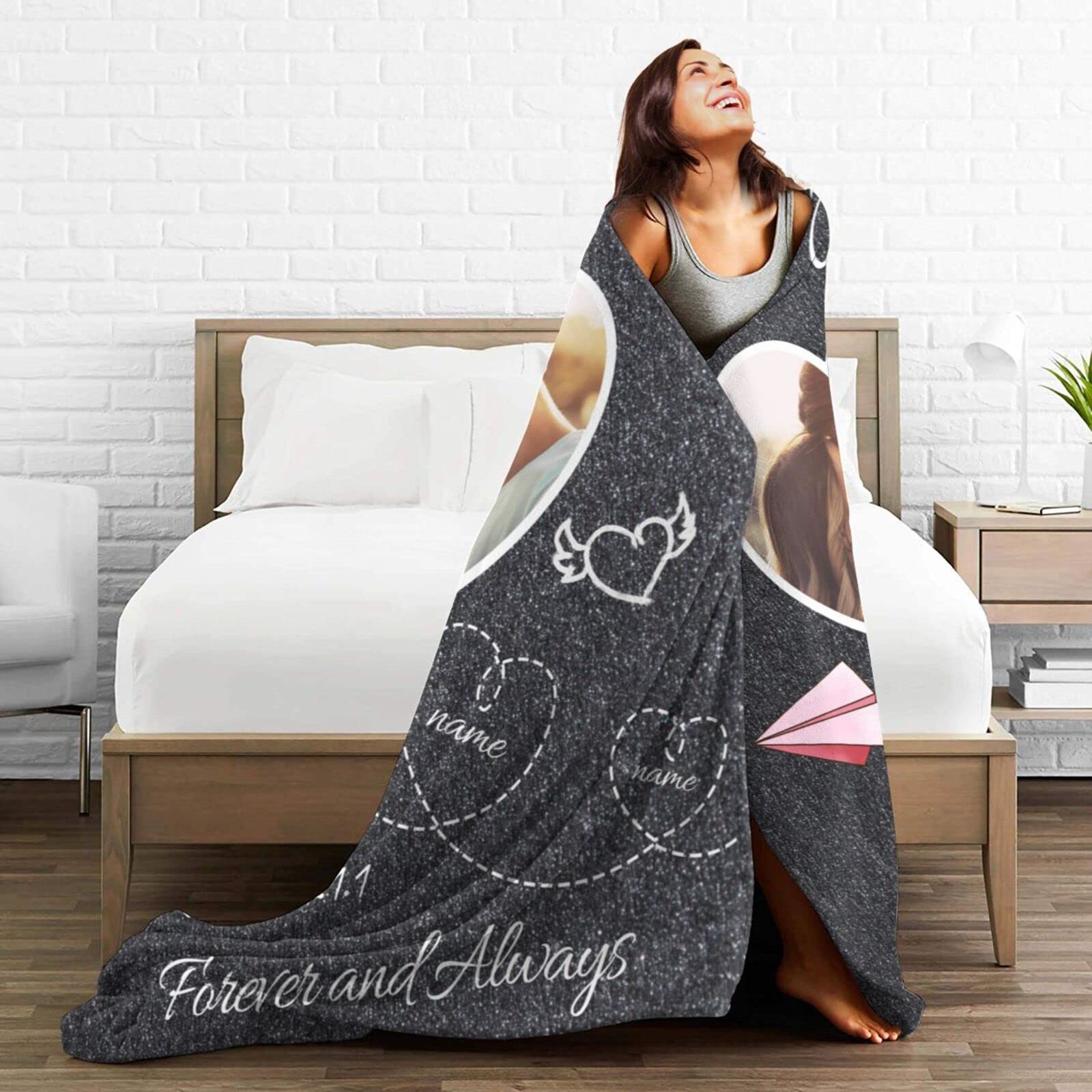 Personalized Anniversary Blanket with Custom Name, Picture & Date - Romantic Gift for Couples, Wife or Husband - Wedding, Valentine's Day Present - Perfect for Cuddling, Home Decor & Special Occasions