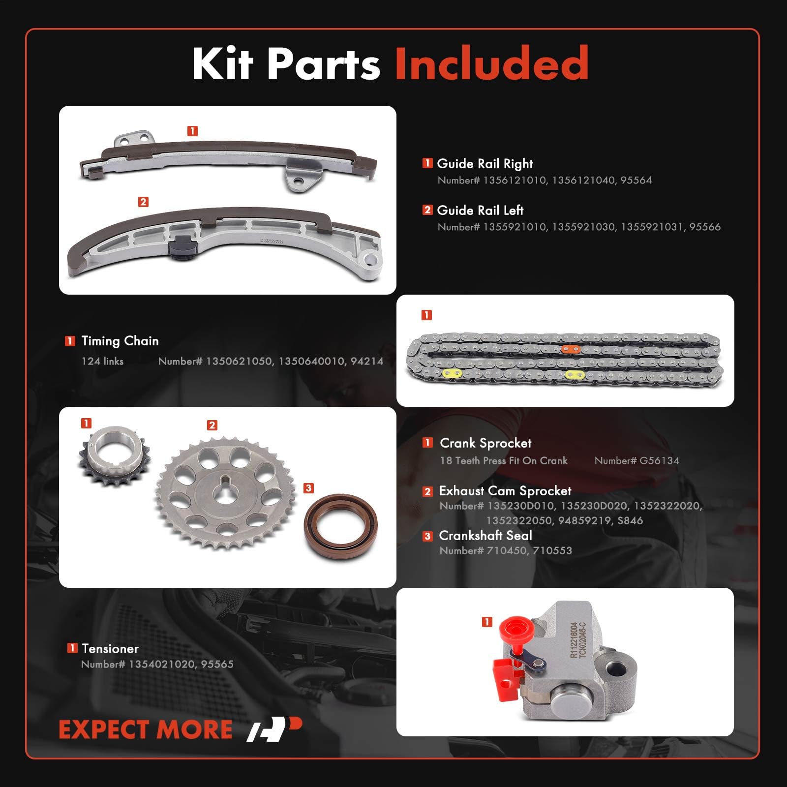 Premium Engine Timing Chain Kit with Guide Rail, Sprocket & Tensioner - Compatible with Toyota Echo, Prius 2004-2009, Prius C 2012-2013, Yaris 2006-2015 & Scion xB xA 2004-2006 - Fits DOHC 4Cyl 1.5L Engines - Perfect for Engine Repair & Maintenance