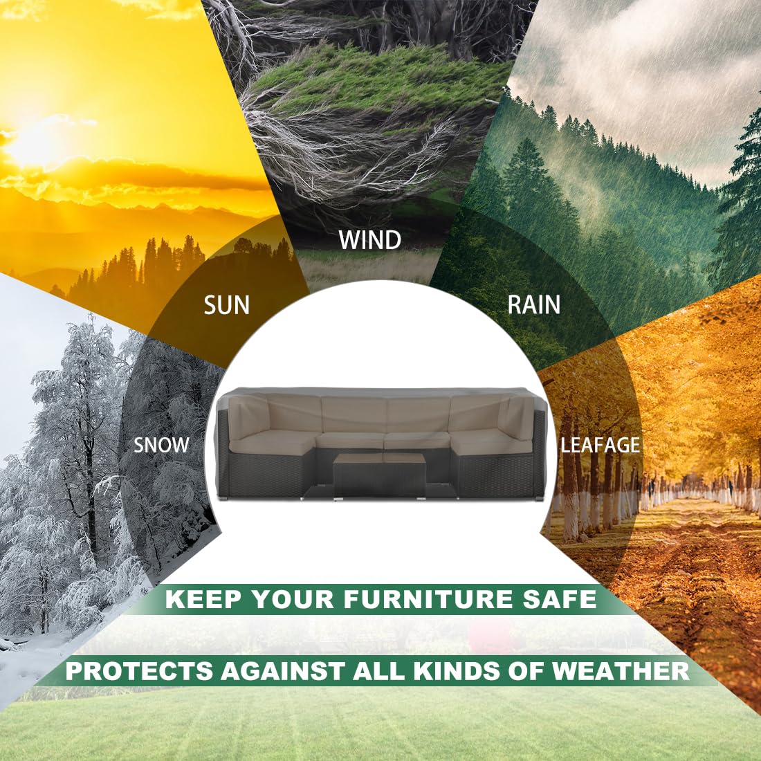 Waterproof Patio Furniture Cover Set for Rectangular Table & Chairs - Durable Outdoor Sectional Sofa Protector with Tear-Resistant Dustproof Fabric (74