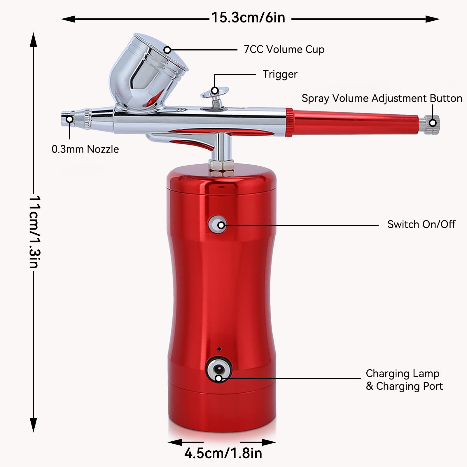 Portable Cordless Airbrush Kit - G12 Mini Airbrush Gun Set with 0.3mm Nozzle, 7CC Tank & Cleaning Tools | Perfect for Cake Decorating, Nail Art, Tattoo Practice & Model Painting (Red) | DIY Makeup, Craft & Hobby Projects