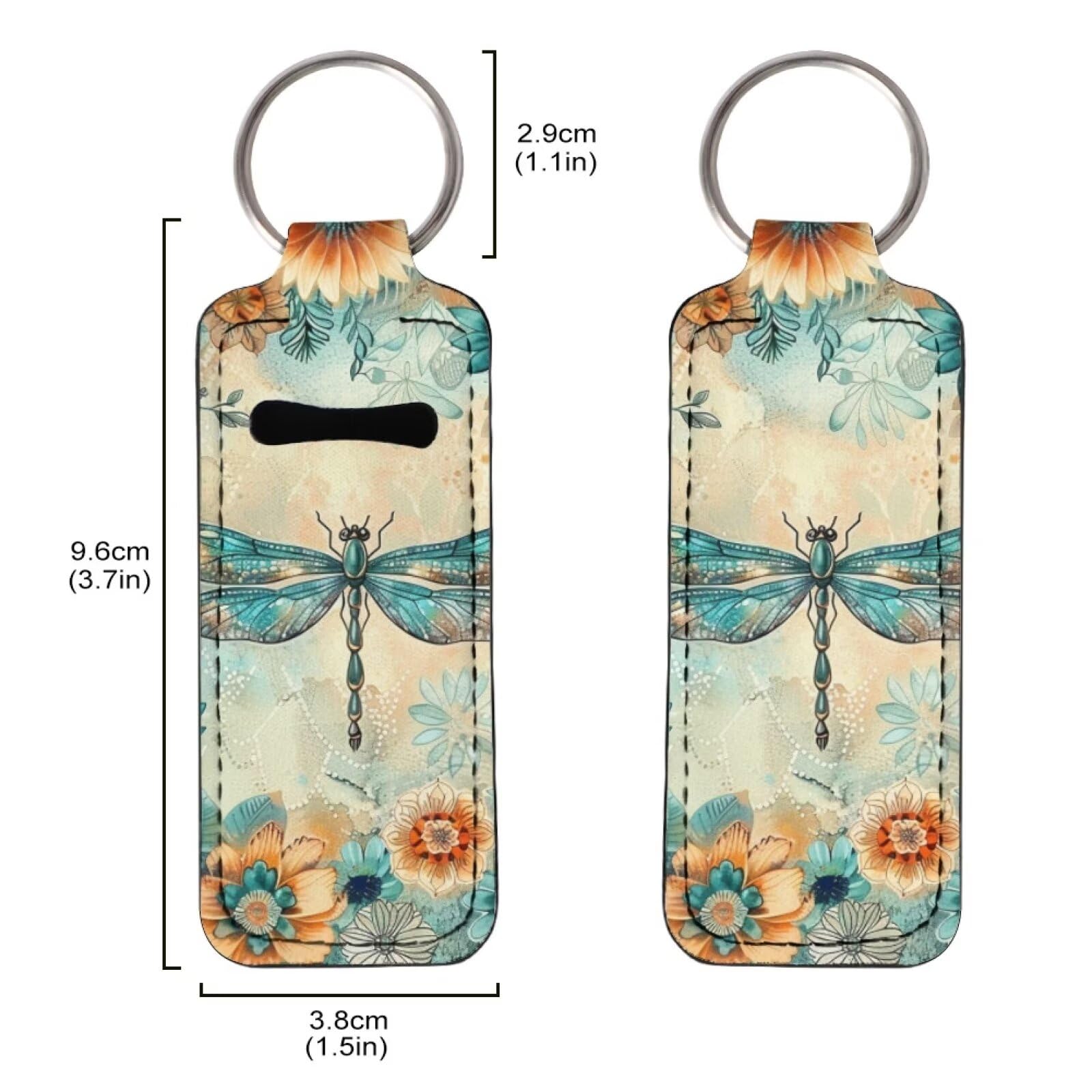 Youngerbaby Dragonfly Boho Flower Lip Balm Holder Keychain - Cute Chapstick Sleeves & Pouch for Women - Perfect for Purse, Backpack, Gym & Travel Accessories