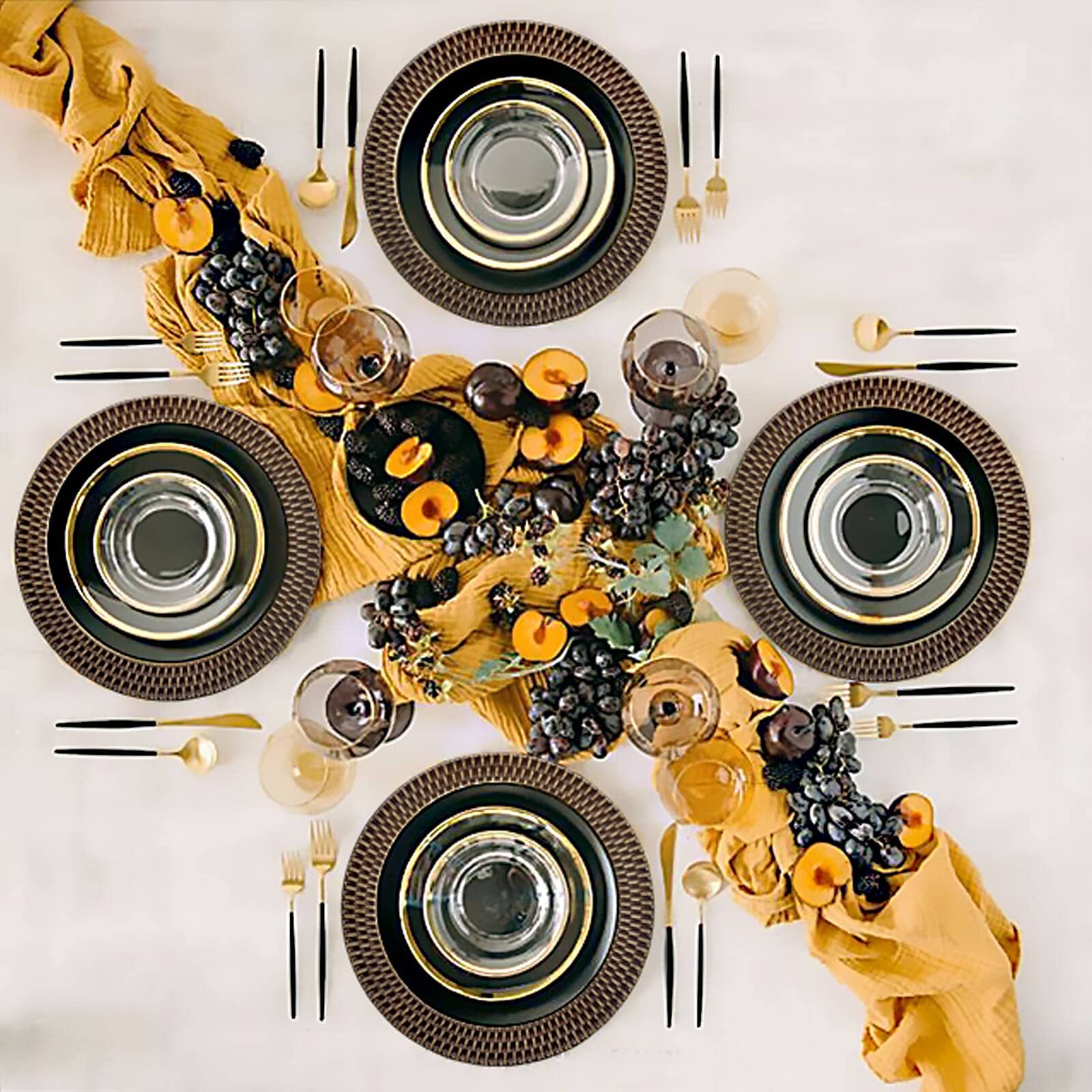 Rustic Faux Rattan Charger Plates - Set of 6 Elegant Round Plastic Plate Chargers for Dinner, Wedding, Party & Holiday Decor - Plaid Design for Farmhouse & Boho Table Settings