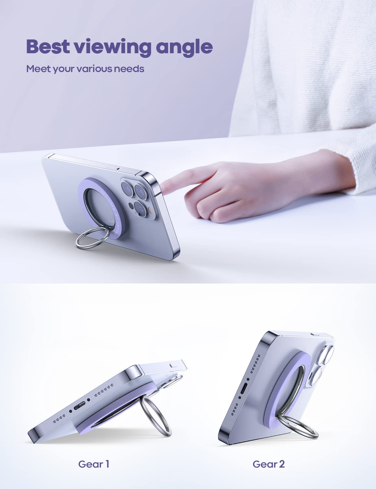 Lamicall Magnetic Phone Ring Holder for Magsafe - Wireless Charger Compatible Phone Grip Stand for iPhone & Android (Violet) - Perfect for Hands-Free Viewing, Secure Grip & Magsafe Accessories