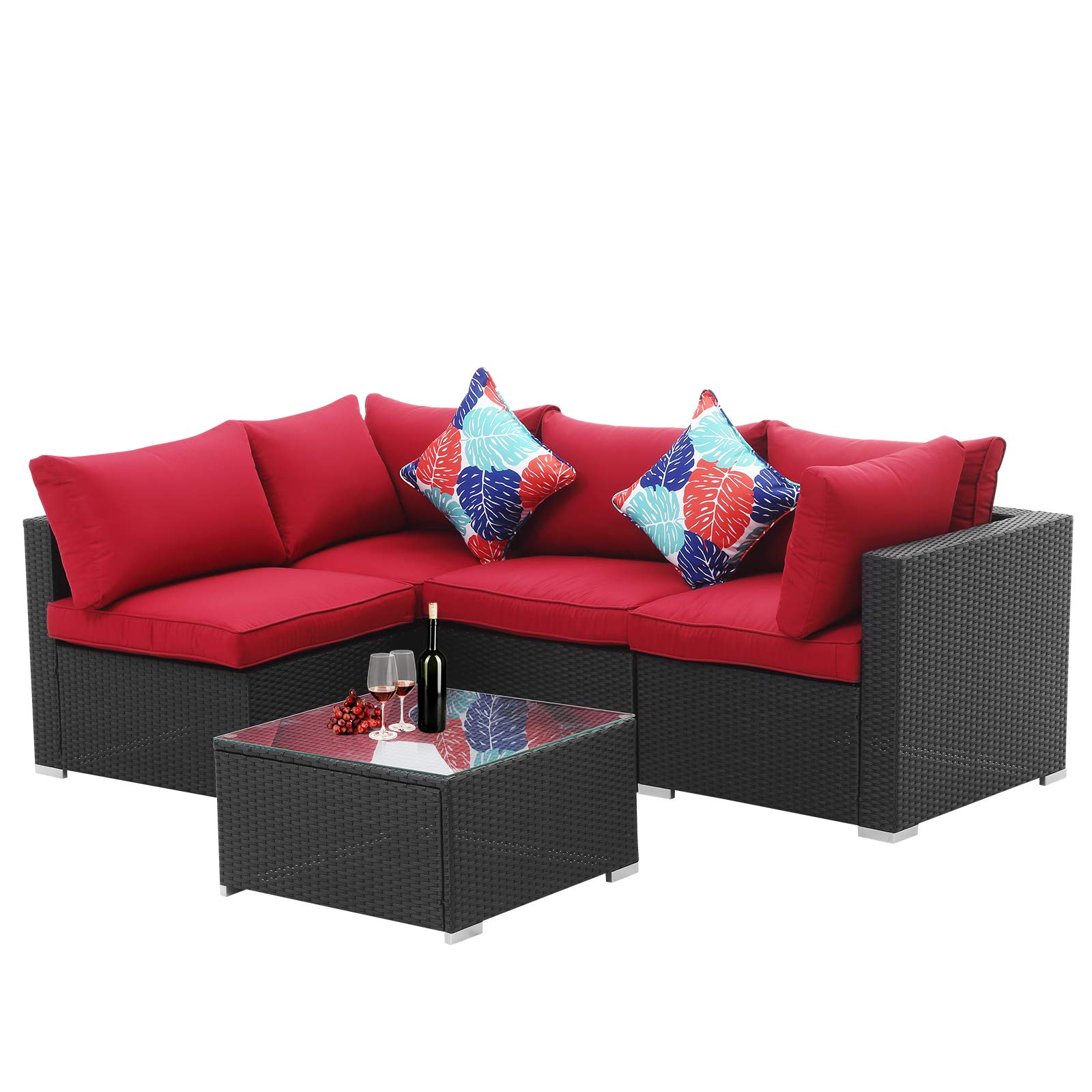 Ainfox 5-Piece Outdoor Patio Furniture Set, PE Rattan Wicker Sectional Sofa with Cushions & Glass Coffee Table - Perfect for Backyard, Garden, and Poolside Relaxation
