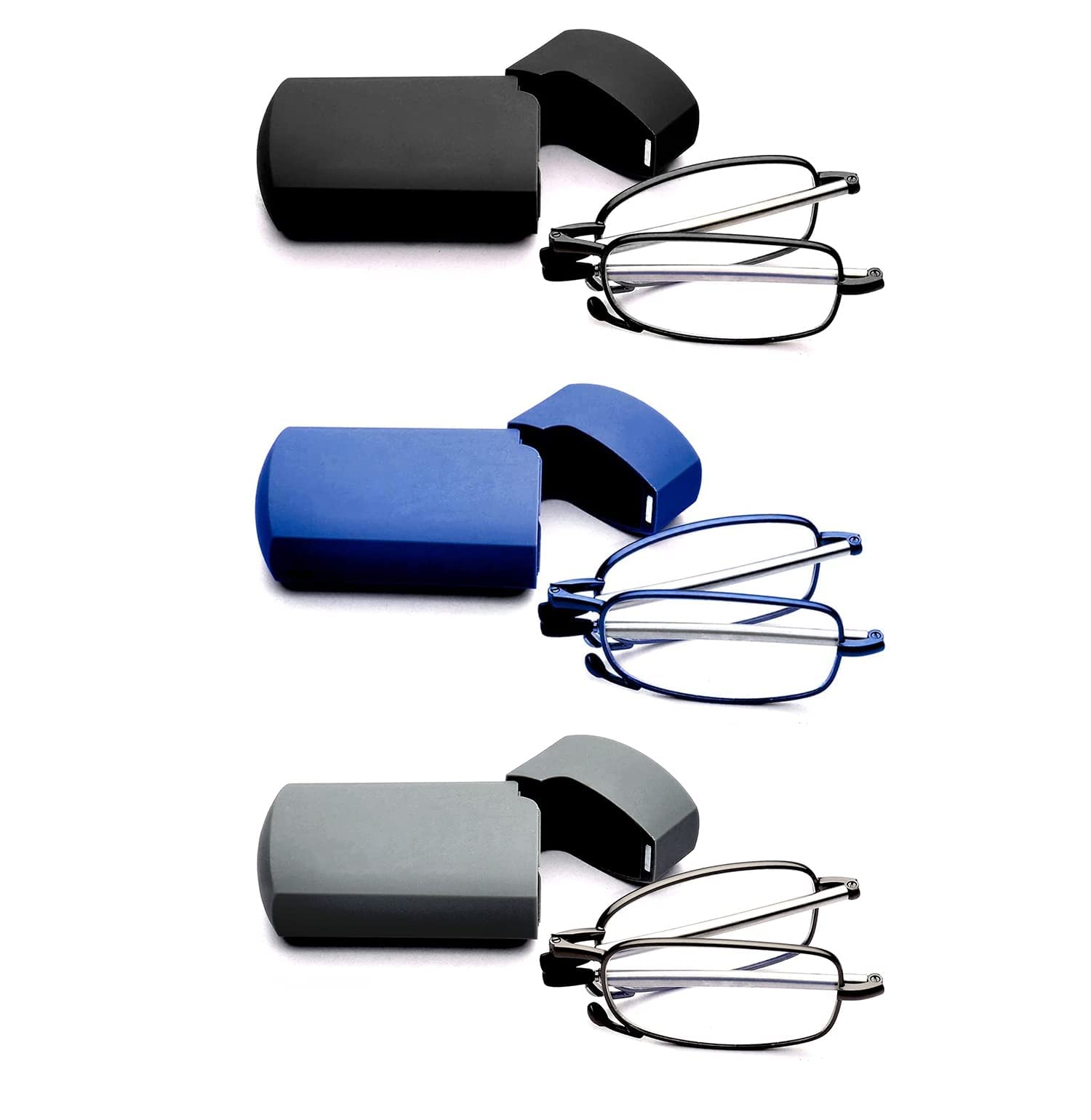 Blue Light Blocking Reading Glasses for Men & Women - Folding Spring Hinge Design with Compact Hard Case - Perfect for Office, Travel & Wallet Storage