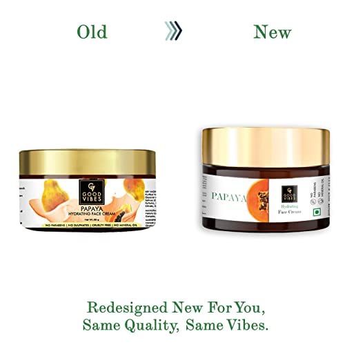 Good Vibes Papaya Hydrating Face Cream 50g - Skin Brightening Moisturizer with Lightweight Formula | Reduces Dark Circles & Improves Skin Clarity | Natural, Paraben & Sulfate Free, Cruelty Free | Perfect for Daily Hydration & Nighttime Skin Repair