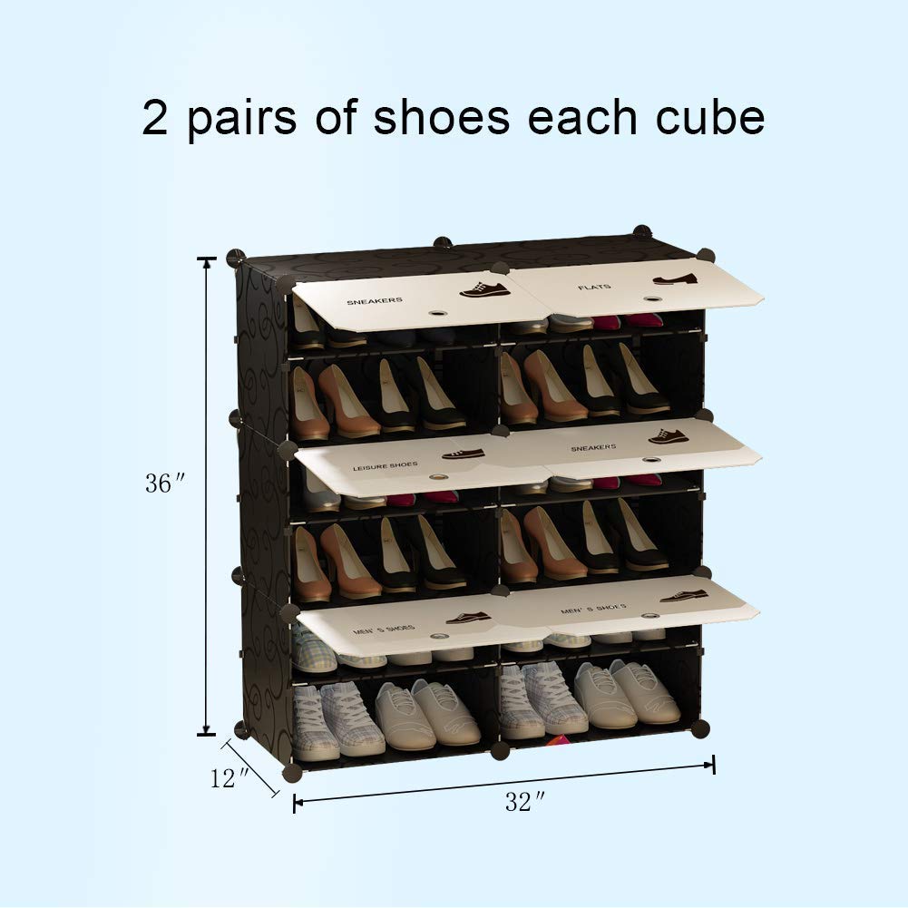 KOUSI Portable Shoe Rack Organizer - 144 Pairs Expandable Tower Shelf Storage Cabinet Stand for Heels, Boots & Slippers | Space-Saving Closet & Entryway Organization Solution (Black)