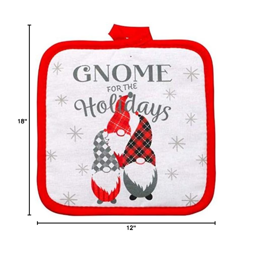 Gnome-Themed Holiday Kitchen Towel Set (5-Piece) - Christmas Dish Towels, Oven Mitt & Pot Holders - Festive Gnome Decor for Kitchen - Printed Cotton Hand Towels - Perfect for Holiday Cooking, Baking & Home Decor