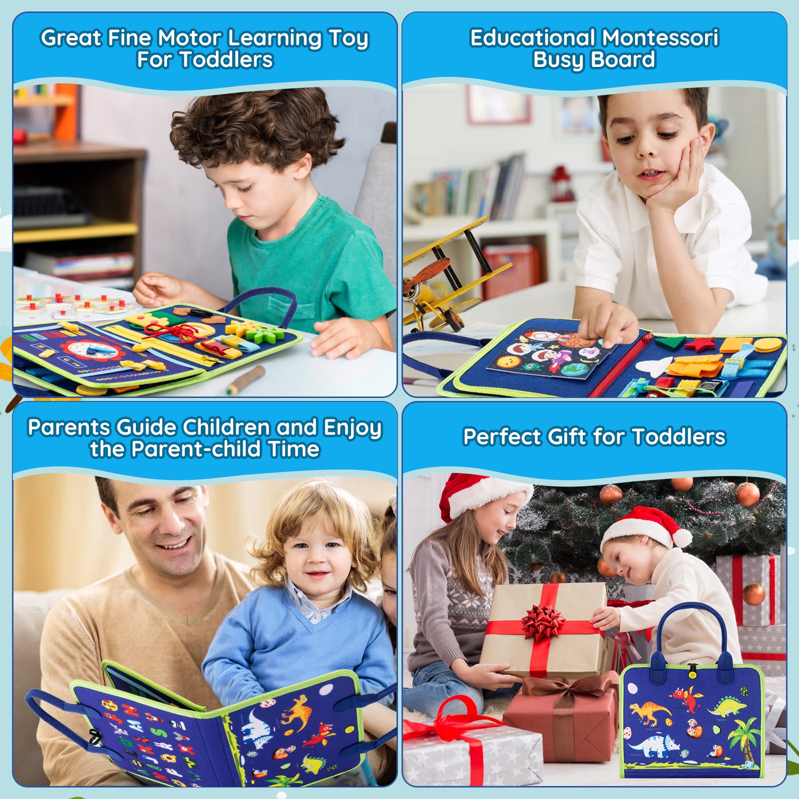 OWANVION Montessori Busy Board for Toddlers 1-4 Years Old - Fine Motor Skills Learning Toy, Dress Practice Activity Board for Boys & Girls - Perfect Travel Educational Toy for Airplane & Car Rides