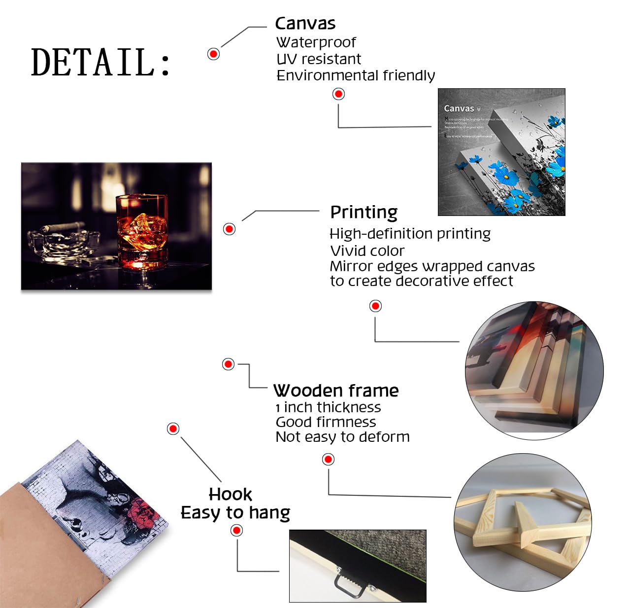 Whiskey Wall Art Decor - Framed Kitchen & Dining Room Decor (28''Hx40''W) - Perfect for Home Bar, Restaurant, or Man Cave Decorations