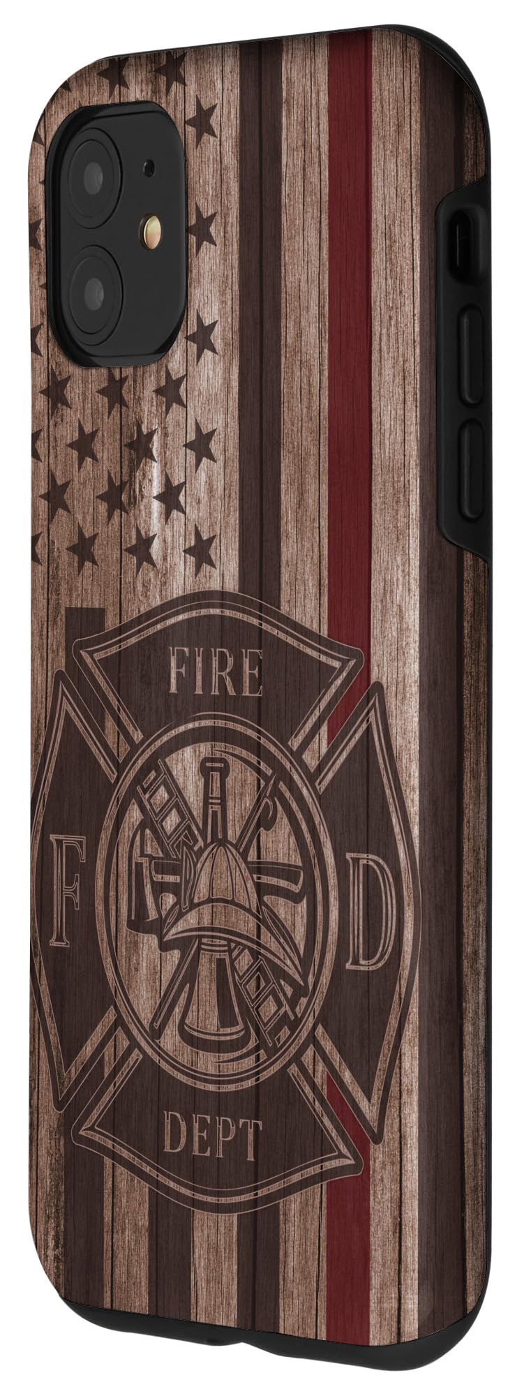 iPhone 11 Case - Wooden Firefighter Thin Red Line American Flag Design - Durable Protective Phone Cover for US Firefighters & First Responders - Perfect Gift for Fire Department Heroes (Work, Daily Use, Emergency Response)