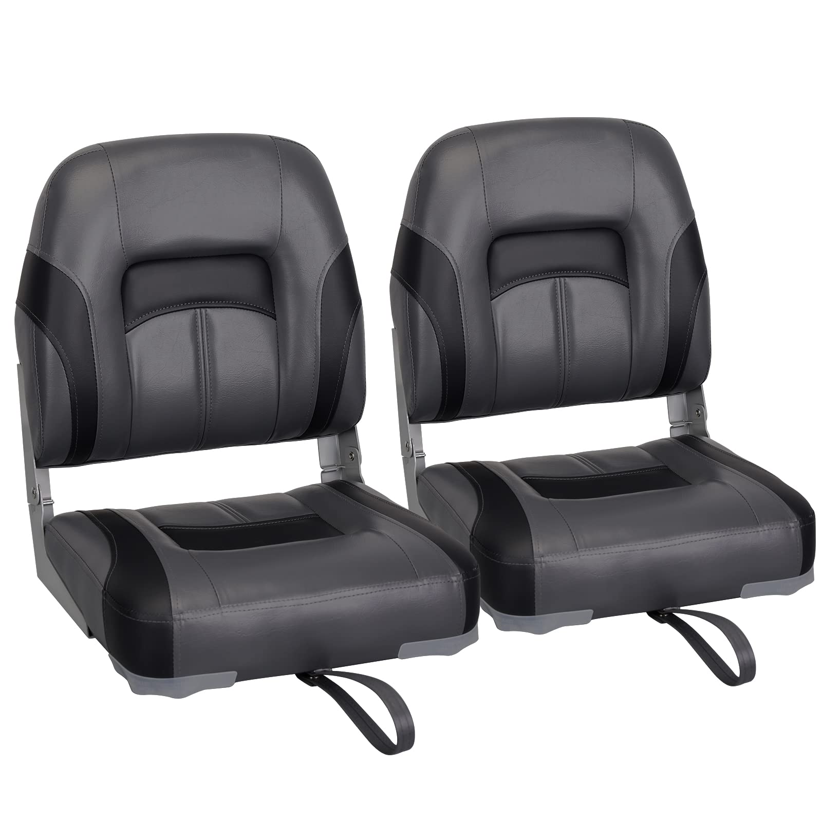 Leader Accessories Elite Low/High Back Folding Fishing Boat Seat Set (2 Seats) - Durable & Comfortable for Boating, Camping, and Outdoor Adventures