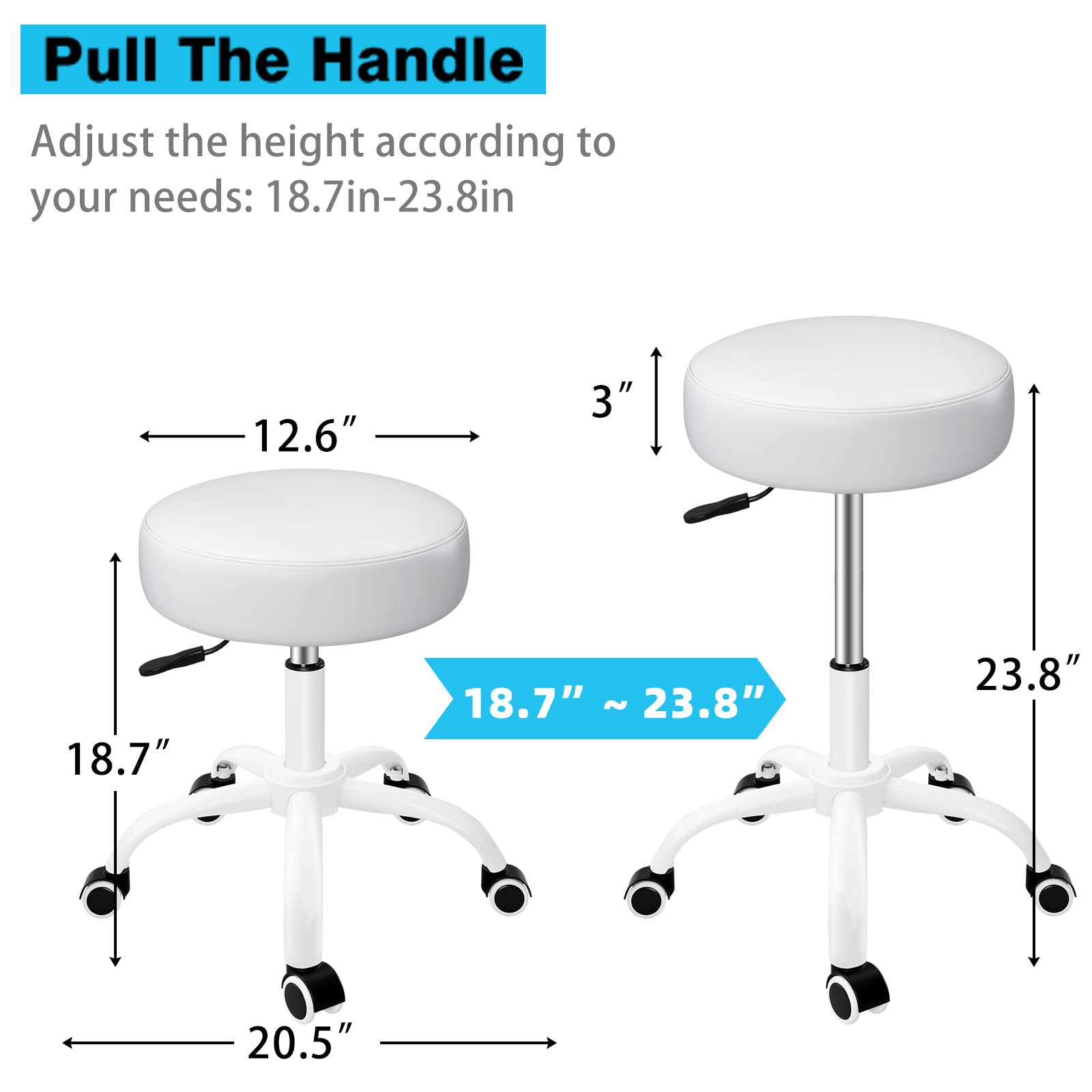 SALONFACTORY Heavy Duty Rolling Stool with Wheels - Adjustable 360° Swivel Lash Chair for Tattoo, Massage, Nail Salon & Spa - Leather Upholstery with Thick Seat Padding - Perfect for Beauty Professionals & Drafting Work