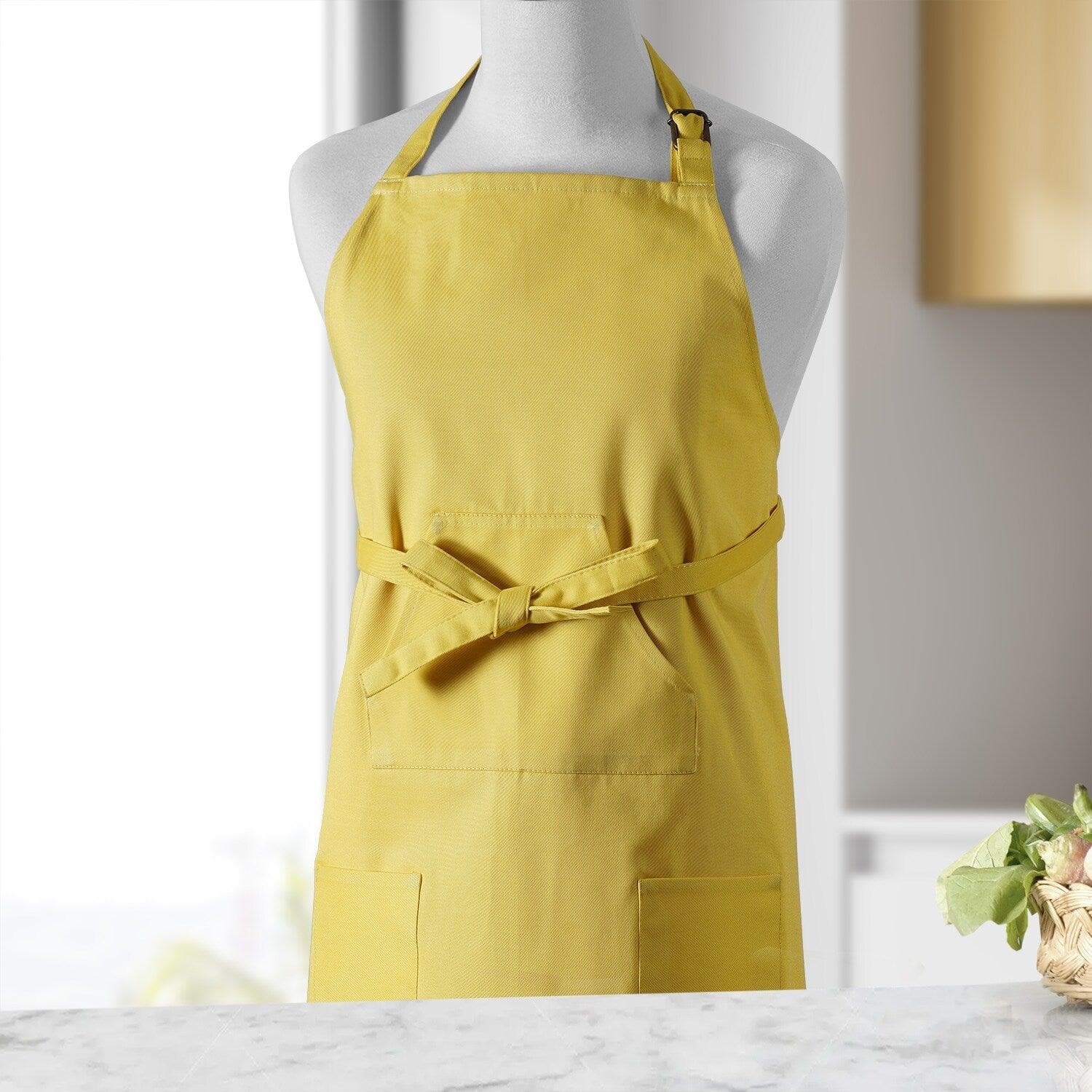 Mustard Yellow Solid Cotton Apron for Cooking, Baking & Grilling - Durable & Stylish Kitchen Apron for Chefs & Home Cooks