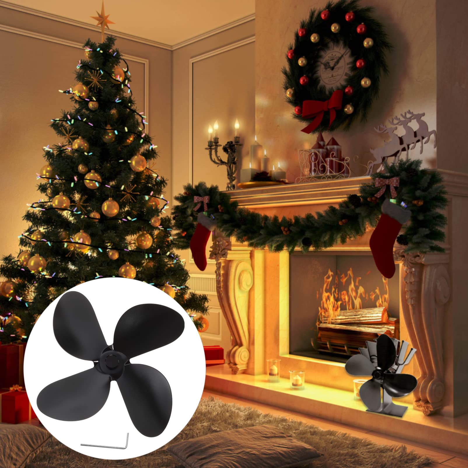 PRETYZOOM 2-Piece Fireplace Fan Blades Replacement Parts - Outdoor Ceiling Fan Accessories for Christmas Fireplace Decor, Patio, and Indoor Use