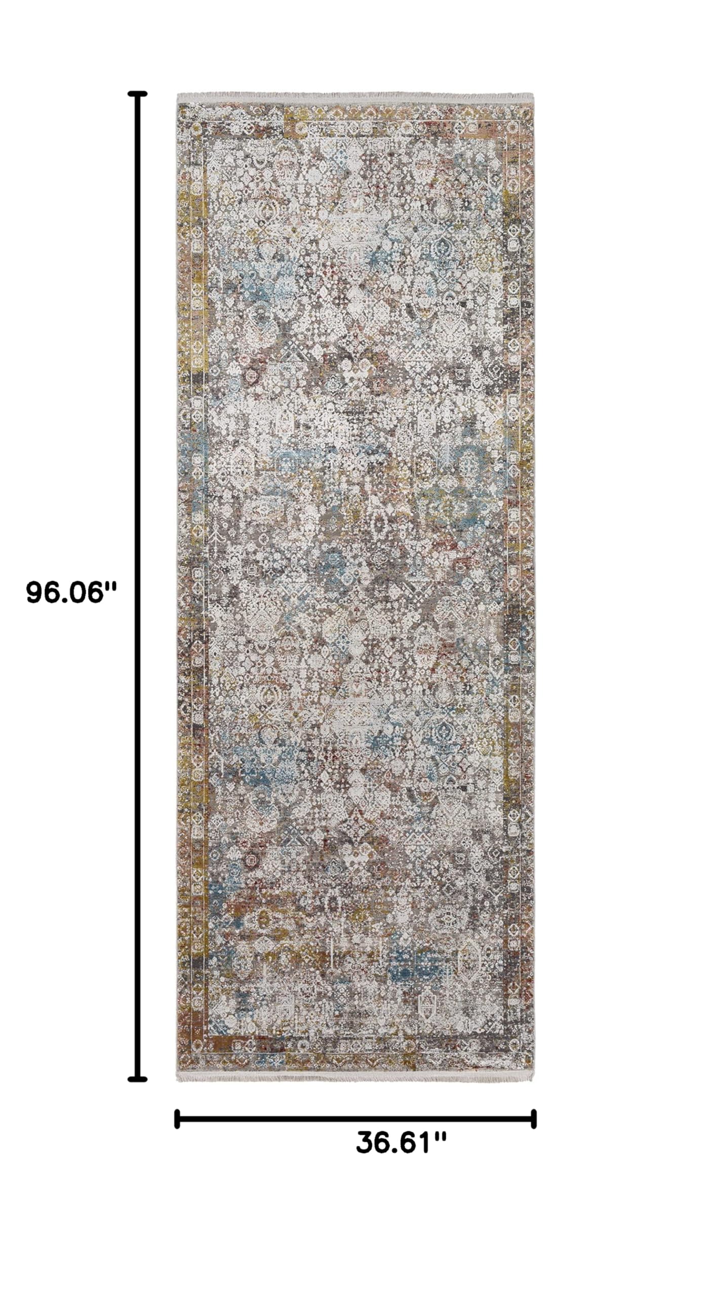 Hauteloom Witheridge Modern Hallway & Kitchen Runner Rug - Blue, Pink, Gray - 3' x 8' - Non-Slip Washable Rug for Entryway, Dining Room, Bathroom Decor