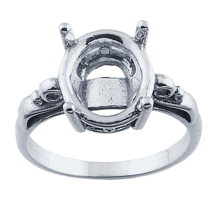Premium Sterling Silver 8x6mm to 14x10mm Oval Scroll Ring Mounting with Faceted Design - 4 Prong Pre-Notched Offset Blank Ring (Sizes 5-8) | Perfect for Engagement Rings, Wedding Bands & Jewelry Making
