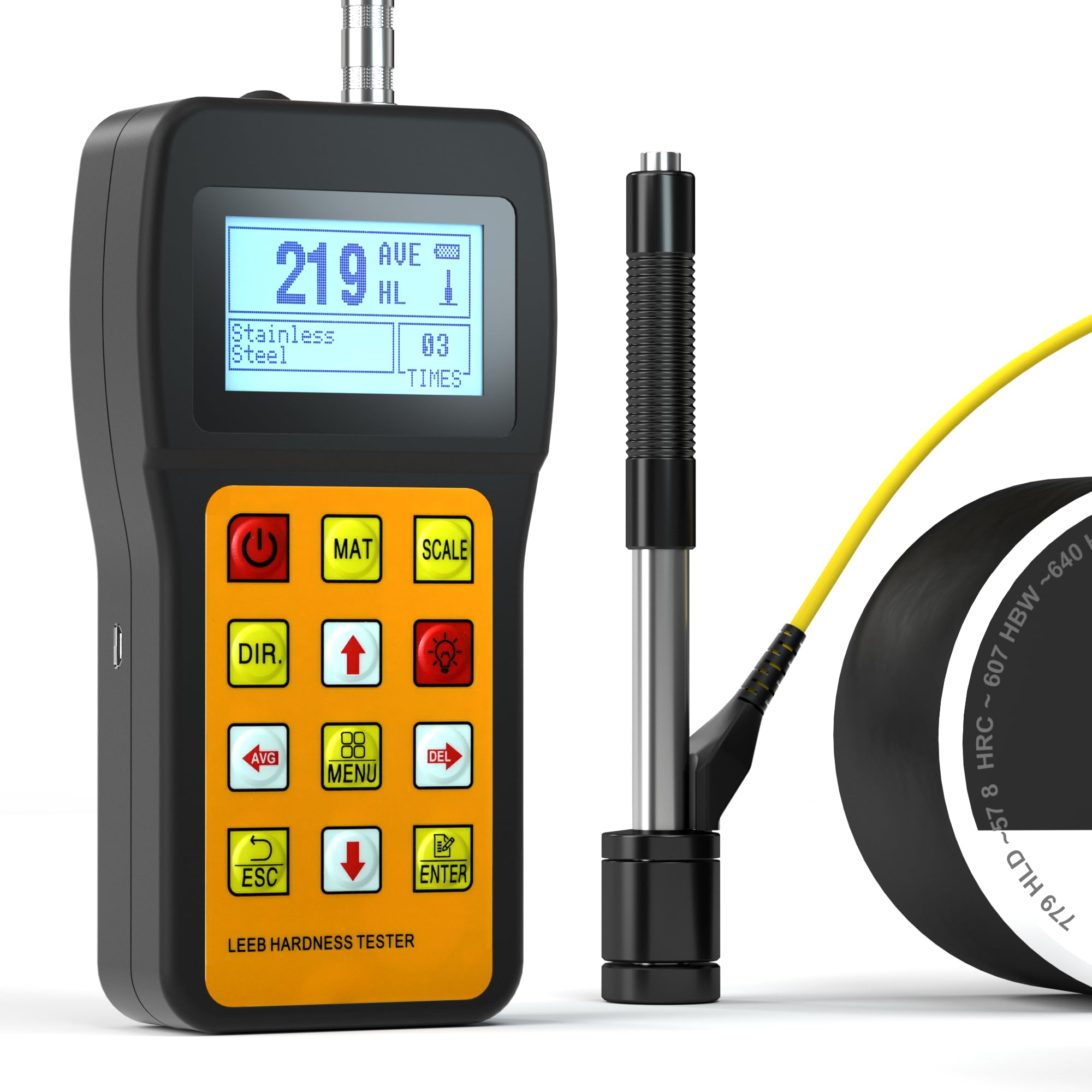 Digital Leeb Metal Hardness Tester Kit with Type D Impact Device - Non-Destructive Testing for Steel, Aluminum Alloy, Iron & Brass (170-960HLD) | 7 Hardness Units & Multi-Scale Conversion | Perfect for Quality Control in Manufacturing, Metalworking & Construction