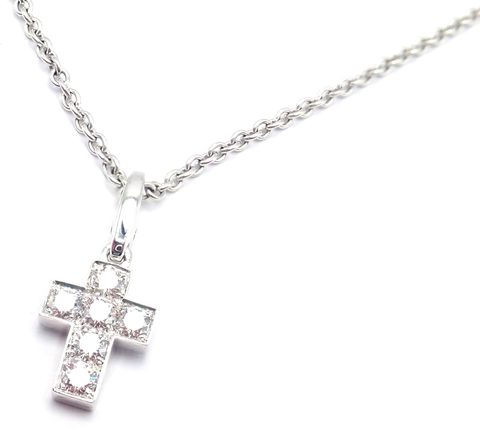 Authentic Cartier 18K White Gold Diamond Cross Pendant Necklace for Women - Luxury Jewelry Gift for Christmas, Anniversary & Special Occasions