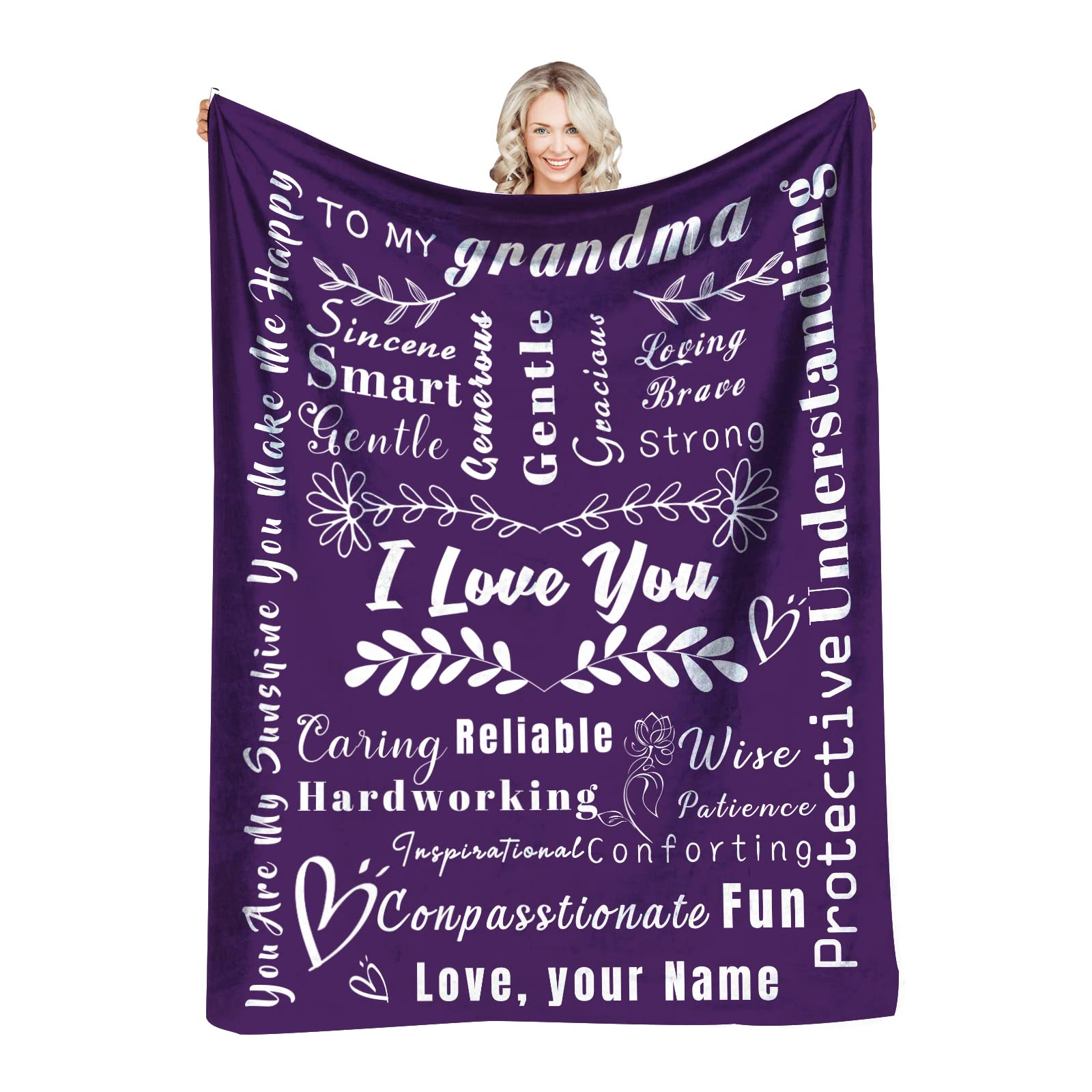 Personalized Grandma Blanket - Custom Letter Throw Blanket from Grandkids - Soft Fleece Blanket for Couch, Bed & Sofa - Perfect Mother's Day & Birthday Gift for Grandma - Cozy Gift for Family Occasions & Relaxing at Home