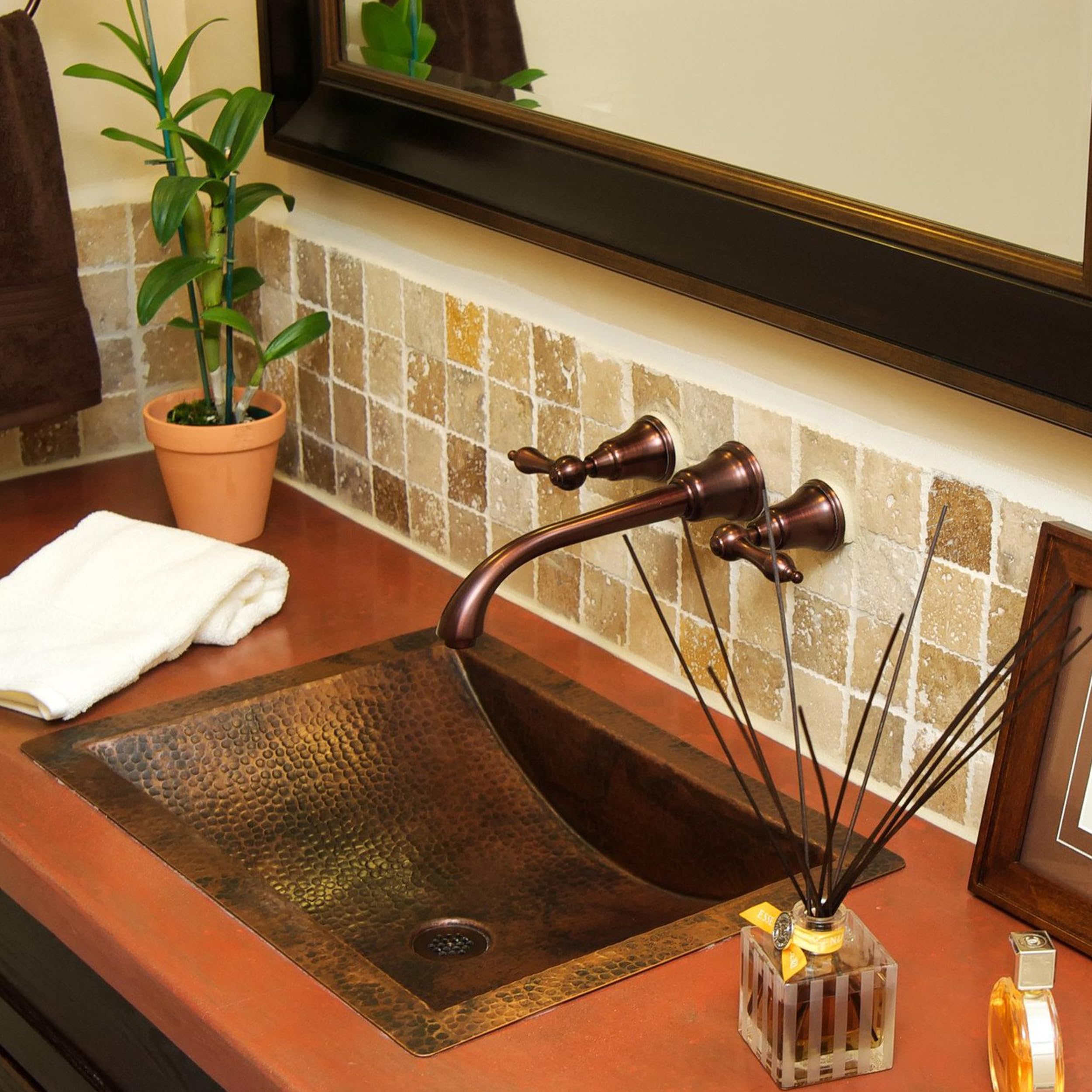 Novatto MERIDA Copper Bathroom Sink - Handcrafted Natural Copper Vessel Sink for Modern & Rustic Bathrooms - Perfect for Farmhouse, Spa, and Luxury Home Decor