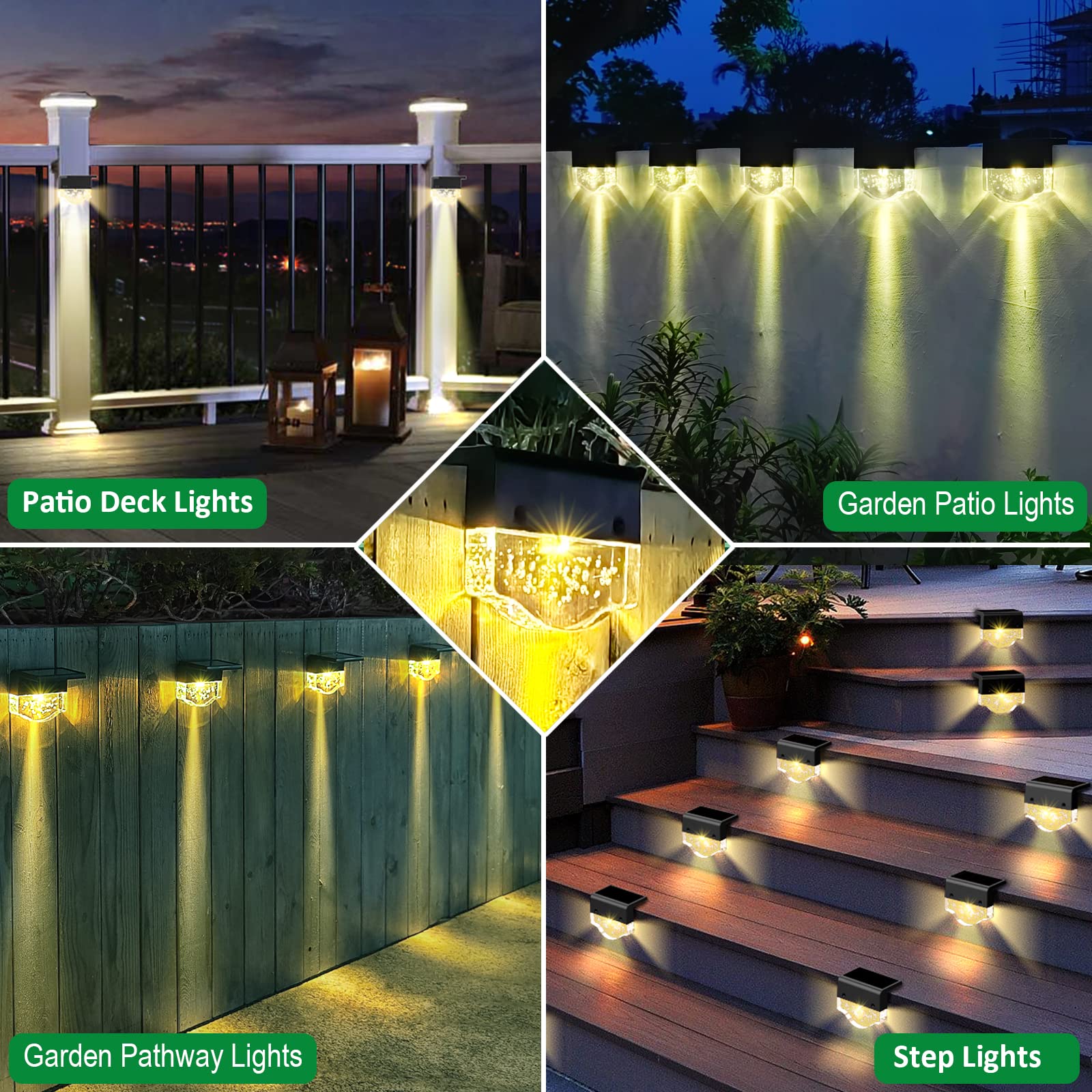 Solar Deck Lights Outdoor Waterproof - 6 Pack LED Solar Step Lights with Warm White/Yellow Light (10 Lumens) - Solar Fence & Wall Lights for Patio, Stairs, Yard, Garden, Pathway - Perfect for Nighttime Safety & Landscape Lighting
