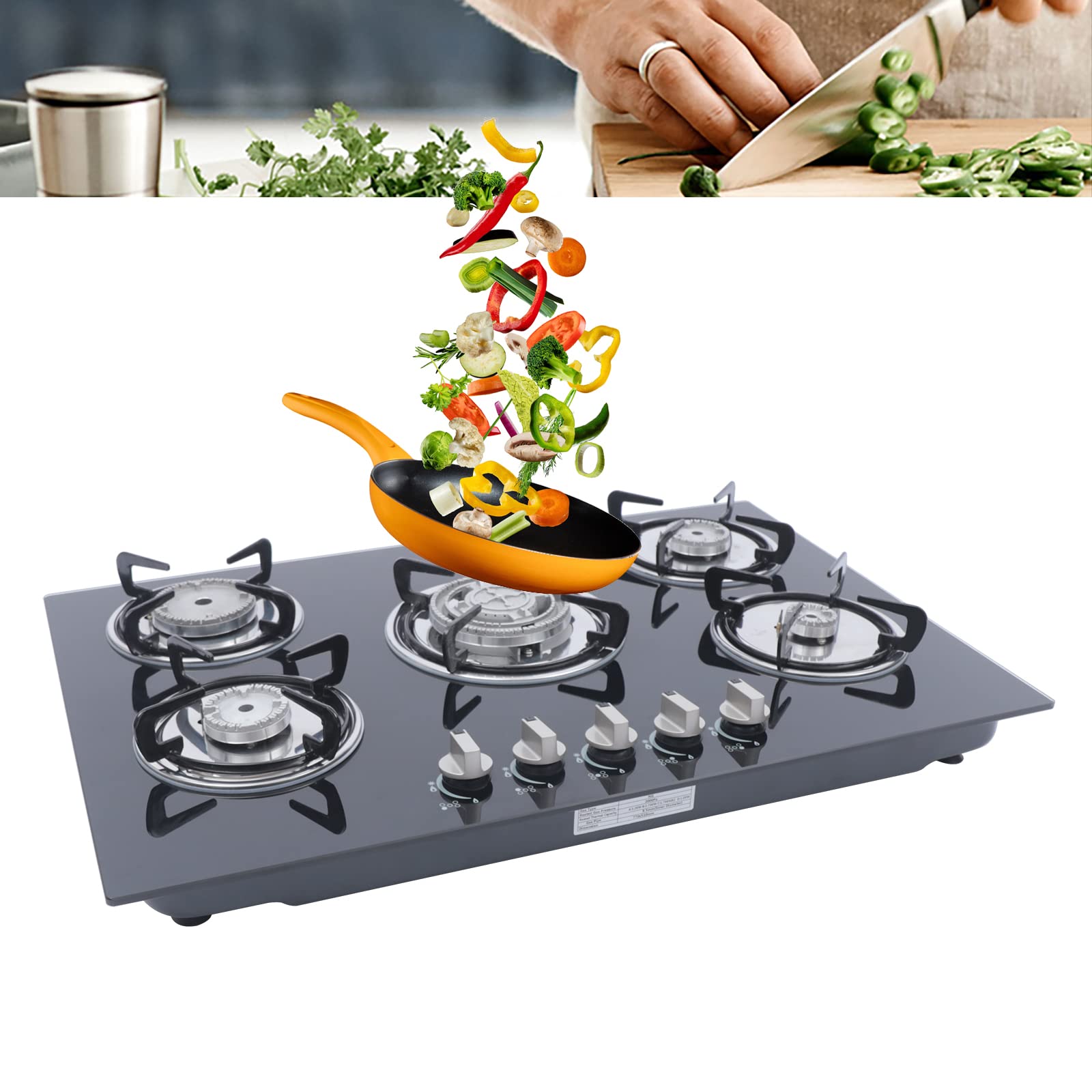 30 Inch 5 Burner Built-in Gas Cooktop with Tempered Glass & Cast Iron Grates - Thermocouple Protection for Safe Cooking - Perfect for Home Kitchen, Restaurant & Outdoor BBQ