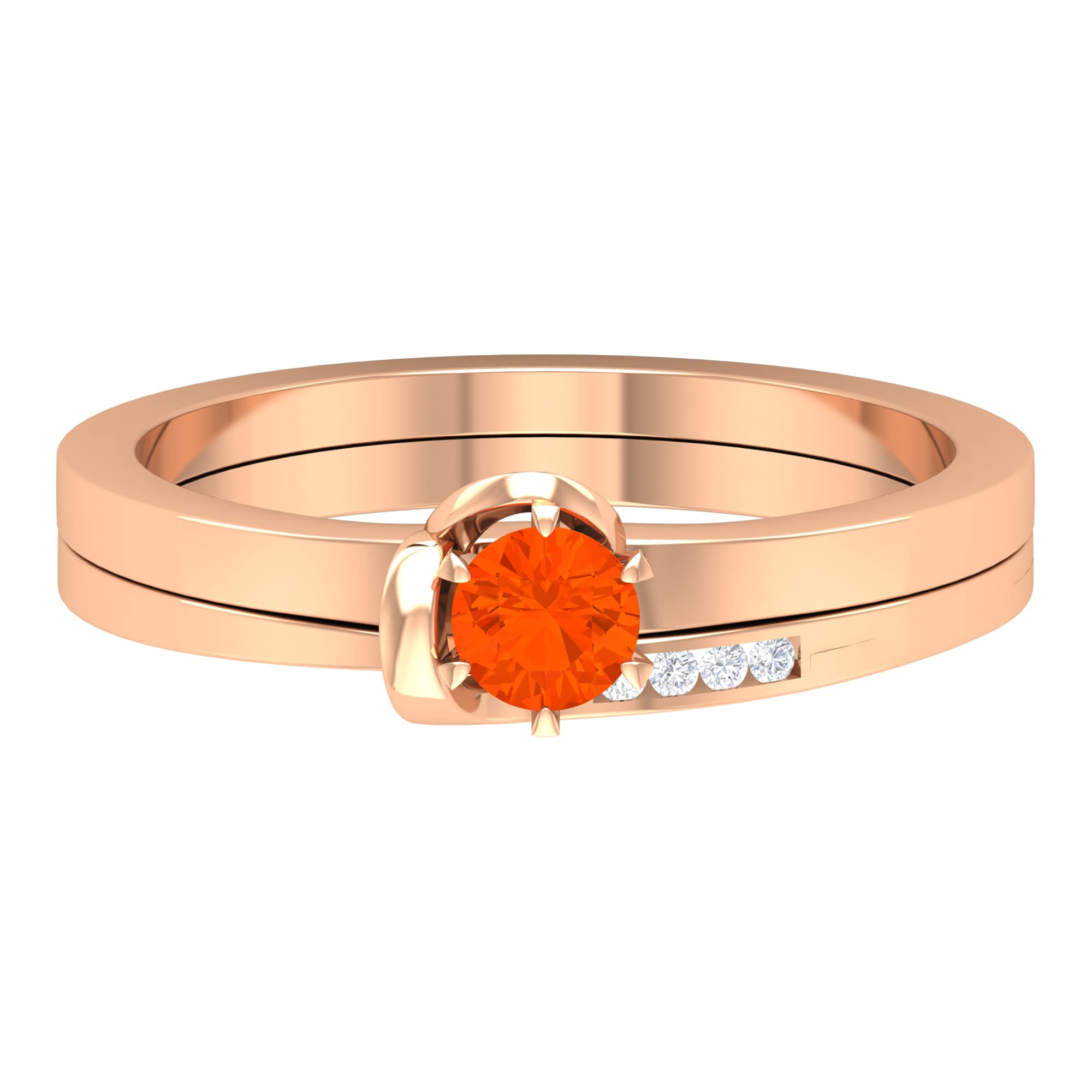 1/4 CT Fire Opal and Diamond Ring - 4MM Round Cut Solitaire Engagement Ring in 14K Solid Gold for Women | Wedding, Anniversary, or Special Occasion Gift