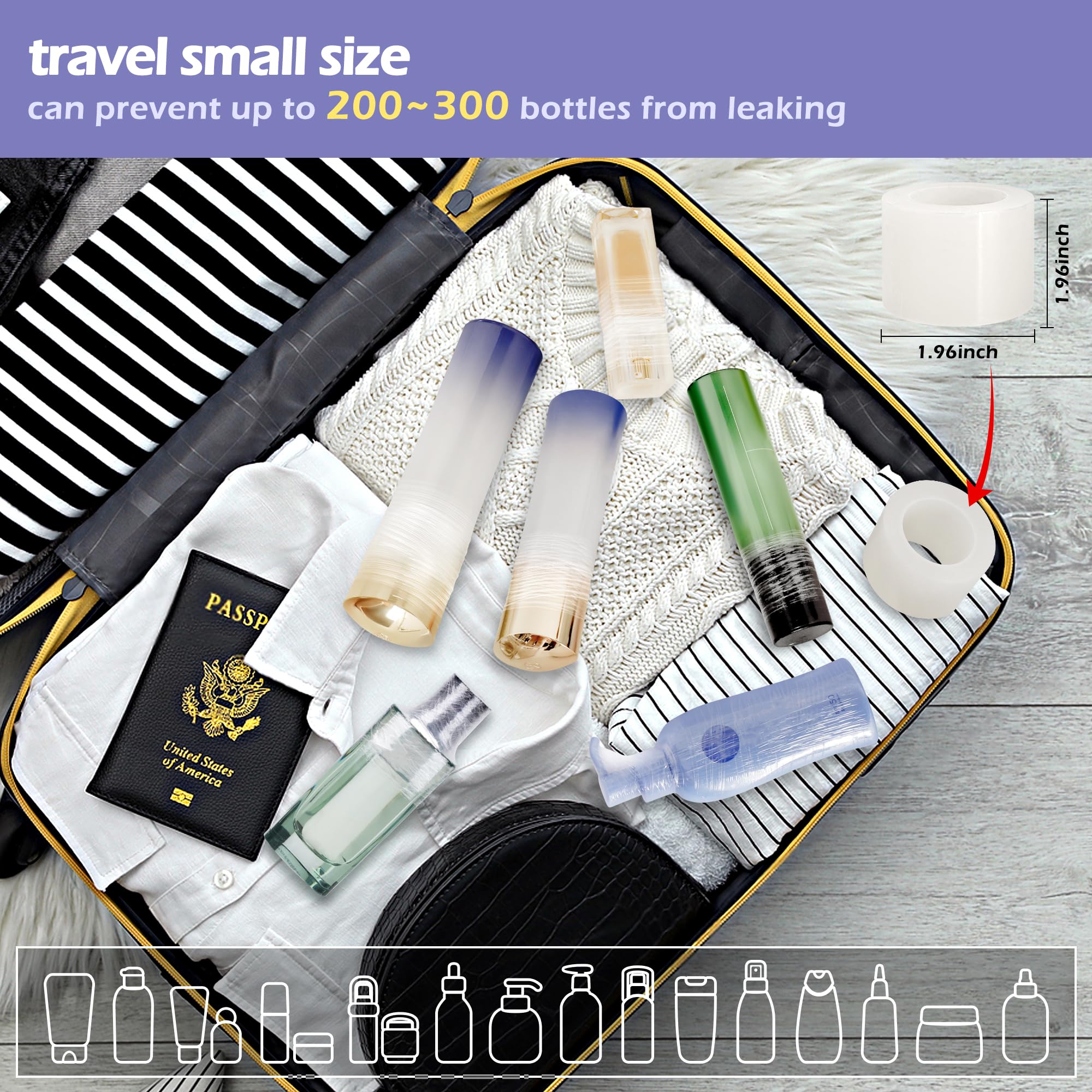 Leak Proof Travel Bottle Covers - 164ft Reusable Silicone Wraps for Toiletries (Women & Men) | TSA Approved Airplane & Cruise Ship Essentials | Perfect for Carry-On Liquids, Shampoo & Cosmetic Storage
