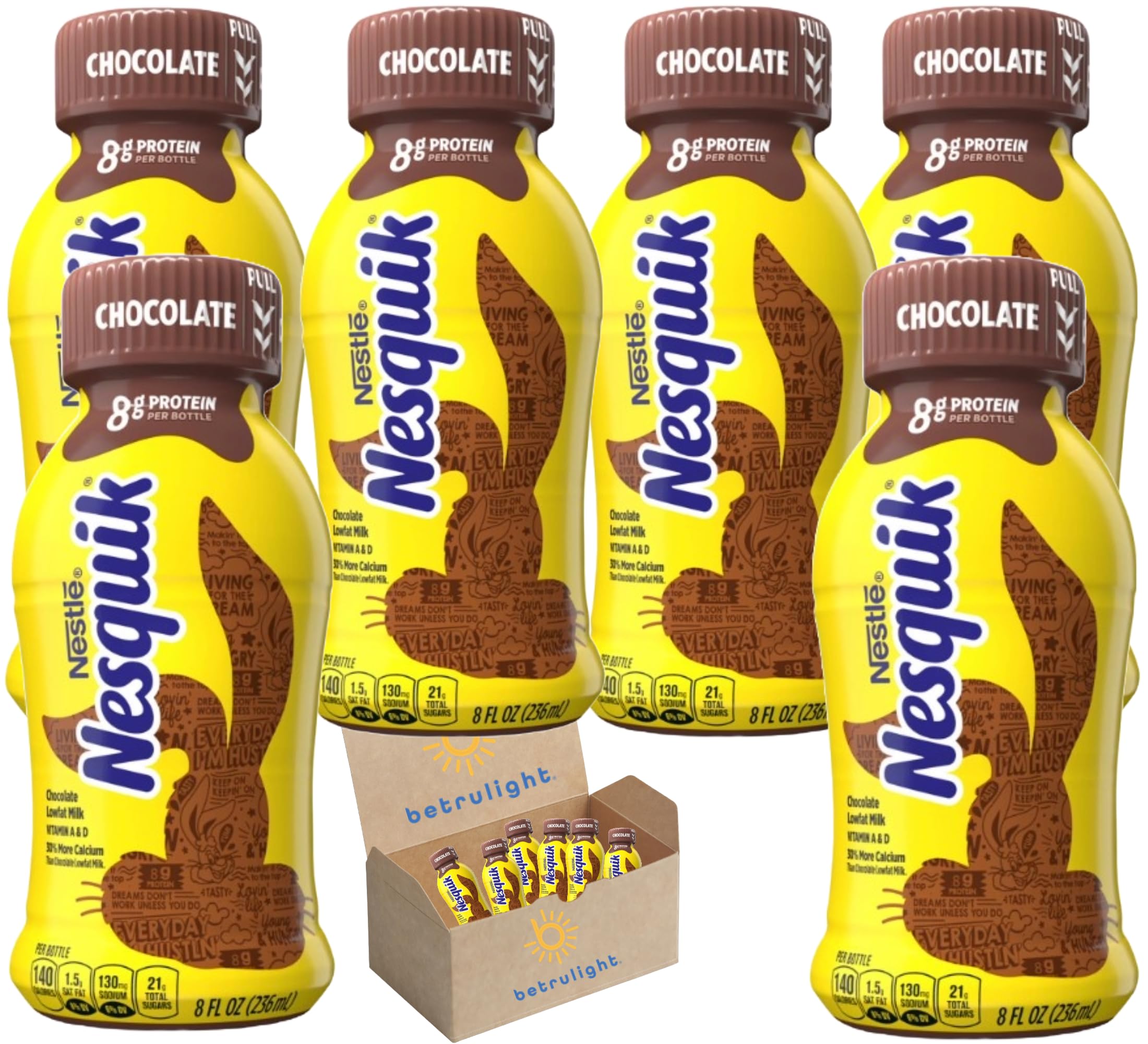 High Protein Chocolate Milk Drink Bundle - Nesquik Lowfat Ready-to-Drink (8 Fl oz, 6 Pack) | Premium Gift Packaging in BETRULIGHT Branded Box | Perfect for Post-Workout Recovery, School Lunches & Healthy Snacking