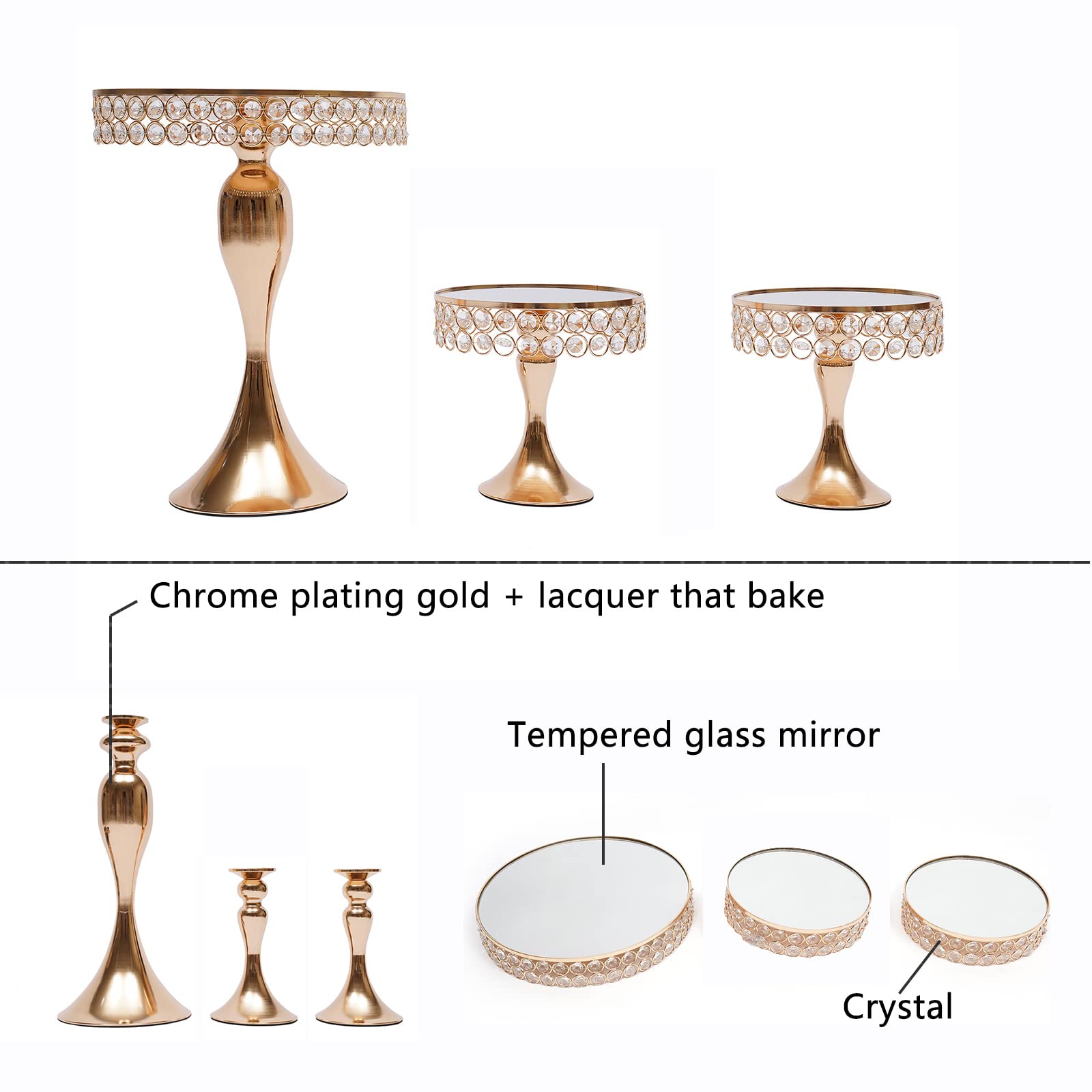 Metal Cake Stand Set with Acrylic Mirror - Elegant Cupcake Holder & Dessert Display Tray for Wedding, Birthday, Baby Shower Party Decor - Perfect for Home Celebration & Buffet Serving
