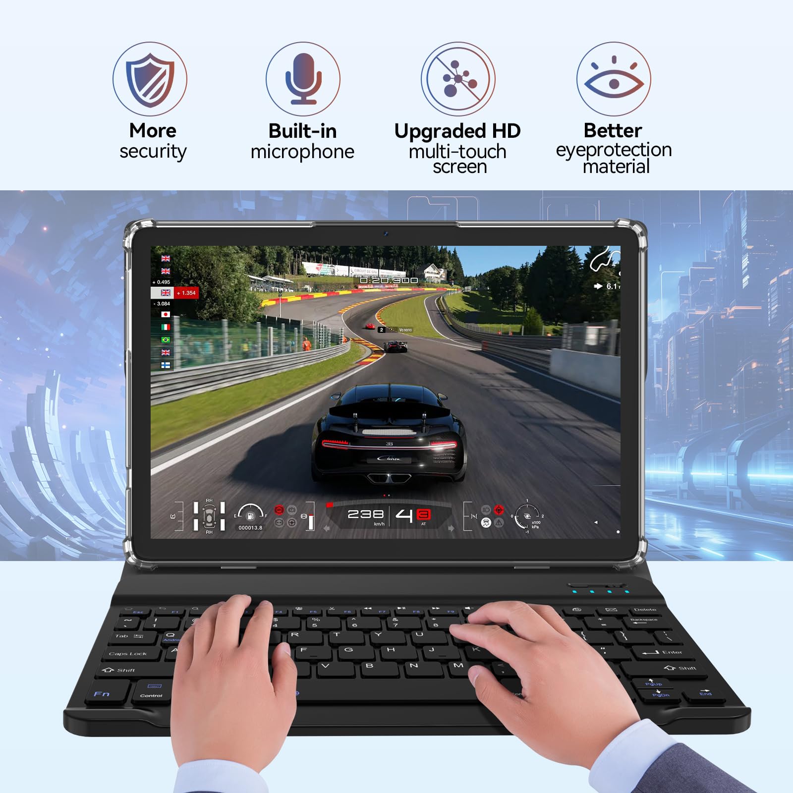2025 Latest Android 14 Tablet - 10 Inch 2-in-1 Tablet PC with Keyboard Case & Stylus | 4+4GB RAM, 64GB ROM (Expandable to 1TB) | Octa-Core Processor, WiFi 6, Bluetooth, Dual Camera, 7000mAh Battery - Perfect for Work, Study & Entertainment