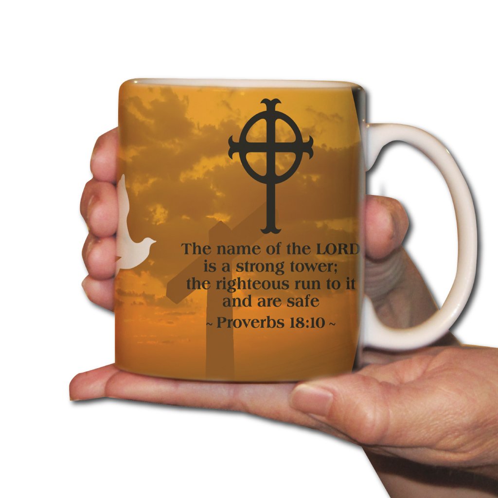 VictoryStore Ceramic Coffee Mug - 15oz Inspirational Proverbs 18:10 Bible Verse - Perfect for Morning Coffee, Office Use & Christian Gift Giving