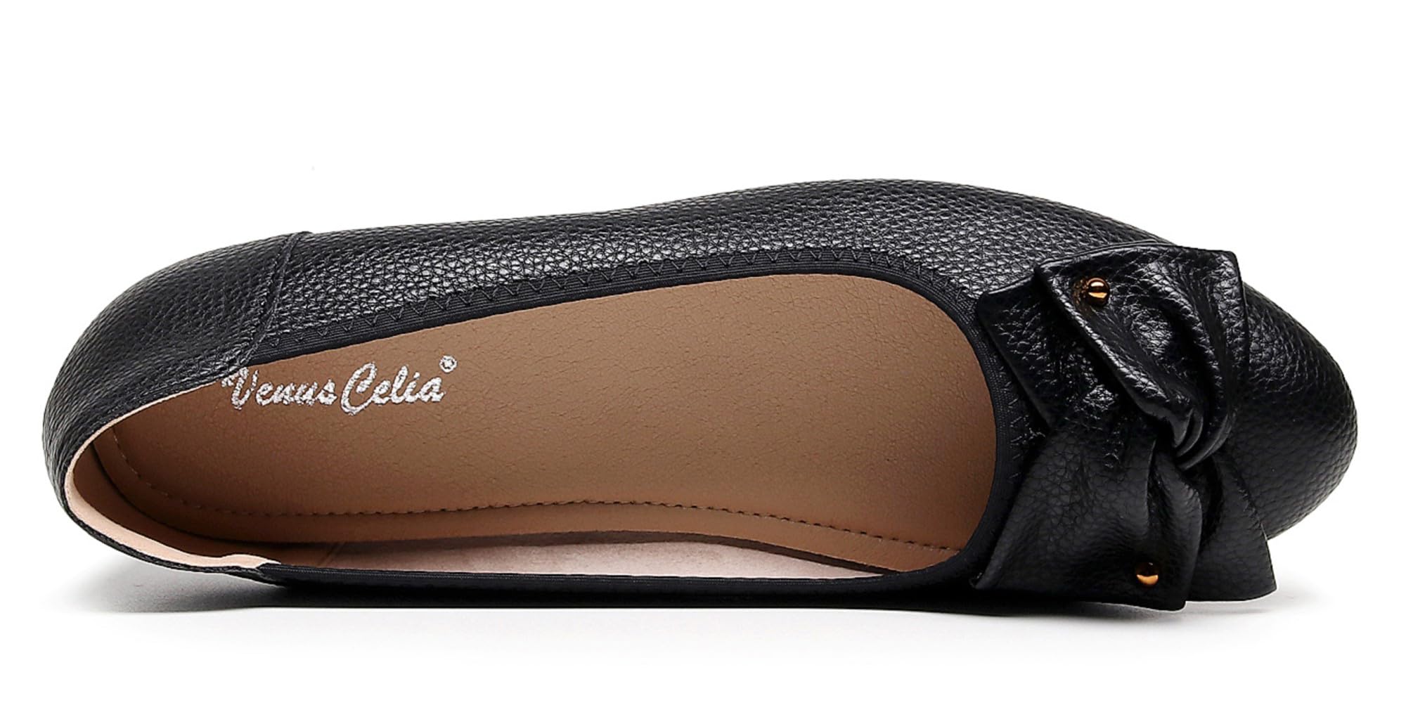 VenusCelia Women's Ballet Flats with Bow Detail - Comfortable Slip-On Dance Shoes for Ballroom, Wedding & Everyday Wear