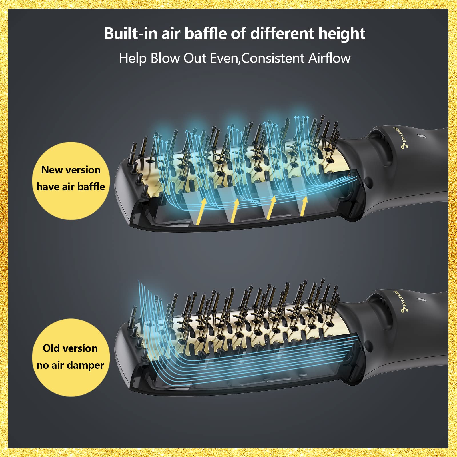 LURA Ionic Blow Dryer Brush for Black Women - 24k Gold Hair Dryer Brush & Styler for Natural Hair | Fast Drying, Frizz Control & Shine Enhancement | Perfect for Salon-Quality Styling at Home