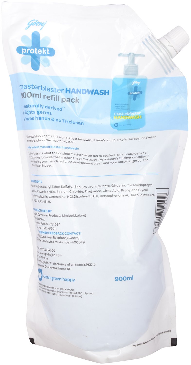 Godrej Protekt Hand Wash Refill - Master Blaster 900ml Pouch | Antibacterial Liquid Soap for Home, Kitchen & Bathroom Use