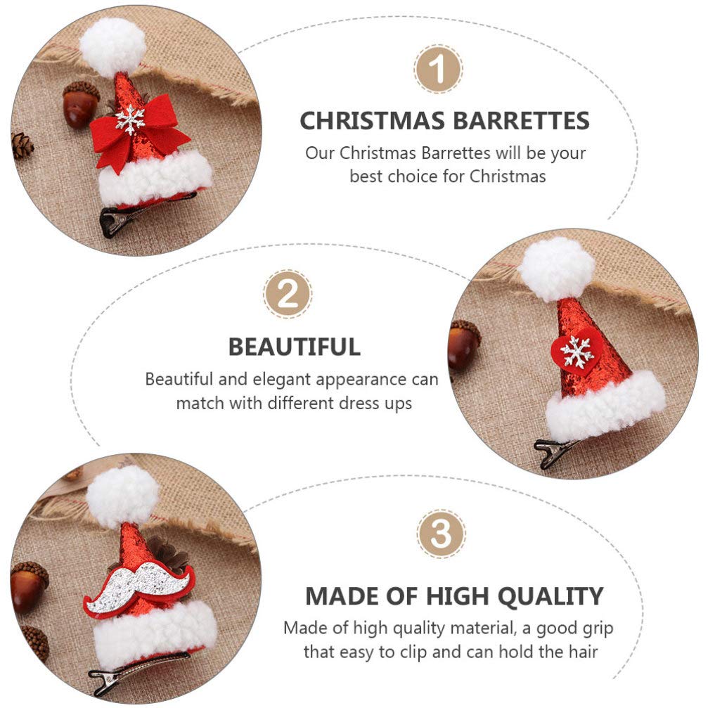3pcs Christmas Mini Santa Hat Hair Clips with Moustache Bow - Festive Hair Pins & Barrettes for Kids & Baby - Perfect for Holiday Parties, Christmas Photos & Costume Accessories (Random Color)