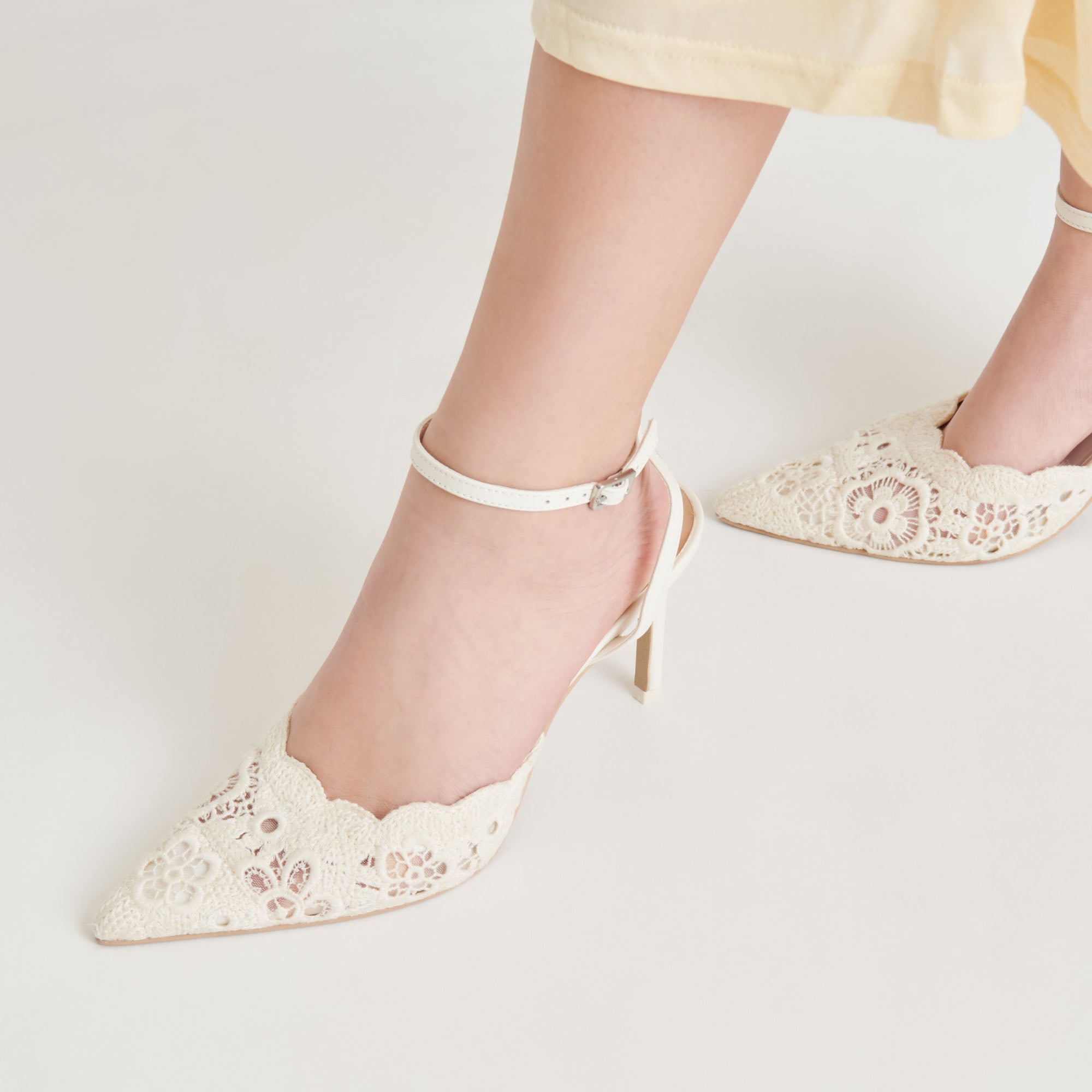 Kenedy White Crochet Heels for Women - Elegant Lace-Up Summer Sandals for Weddings, Parties & Beach Outfits