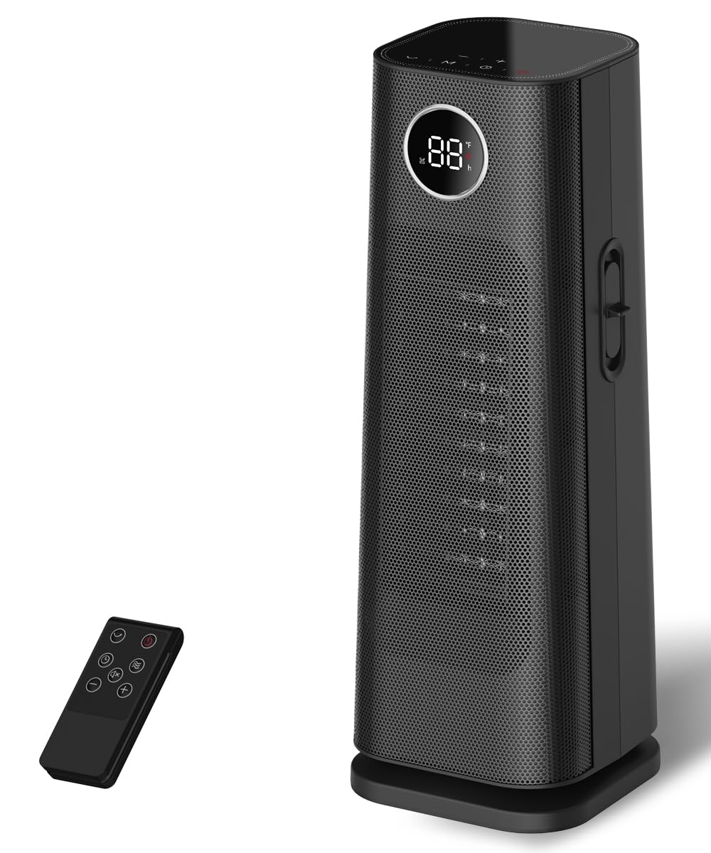 Sunnote 1500W Electric Ceramic Space Heater with Thermostat - Portable Indoor Heater with 5 Heat Modes, 24H Timer, 80° Oscillation & Remote Control - Fast Heating for Office, Bedroom & Home Use - Perfect for Winter Warmth & Energy Efficient Heating