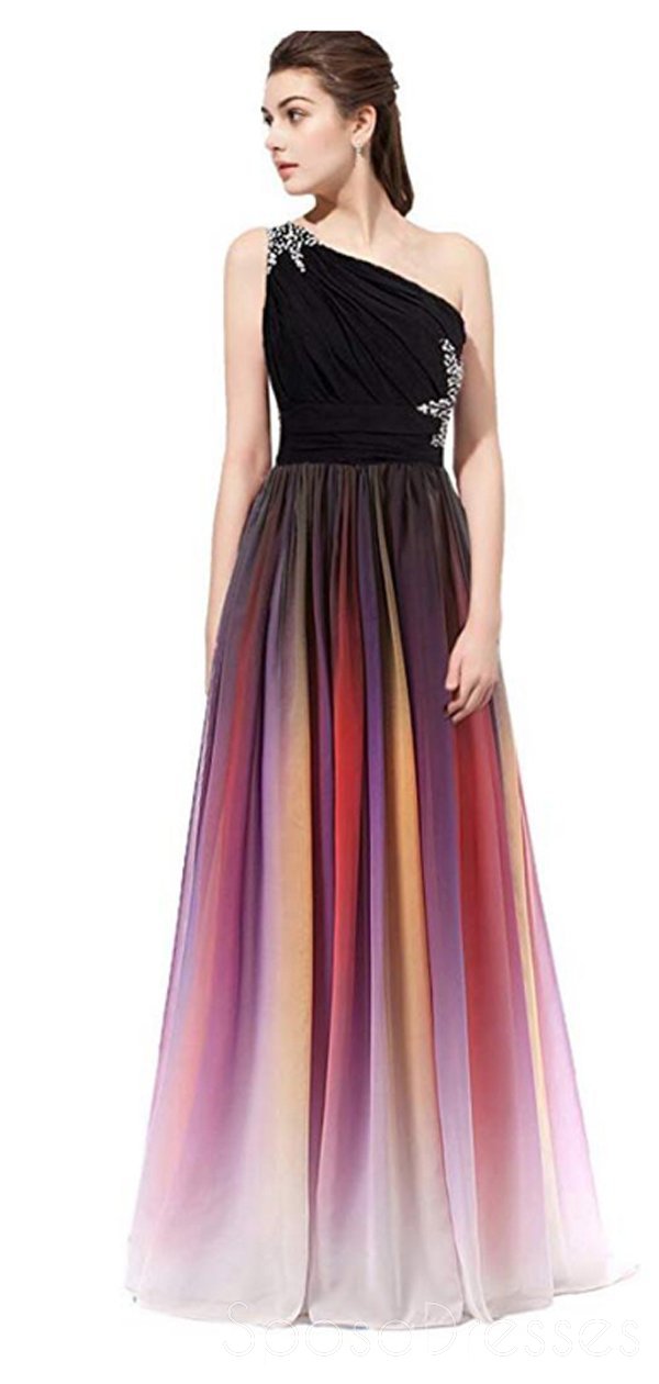 Elegant One Shoulder Beaded Chiffon Ombre Long Evening Prom Dress for Women | Sweet 16 Dresses | Perfect for Formal Events, Homecoming, Quinceañera & Special Occasions