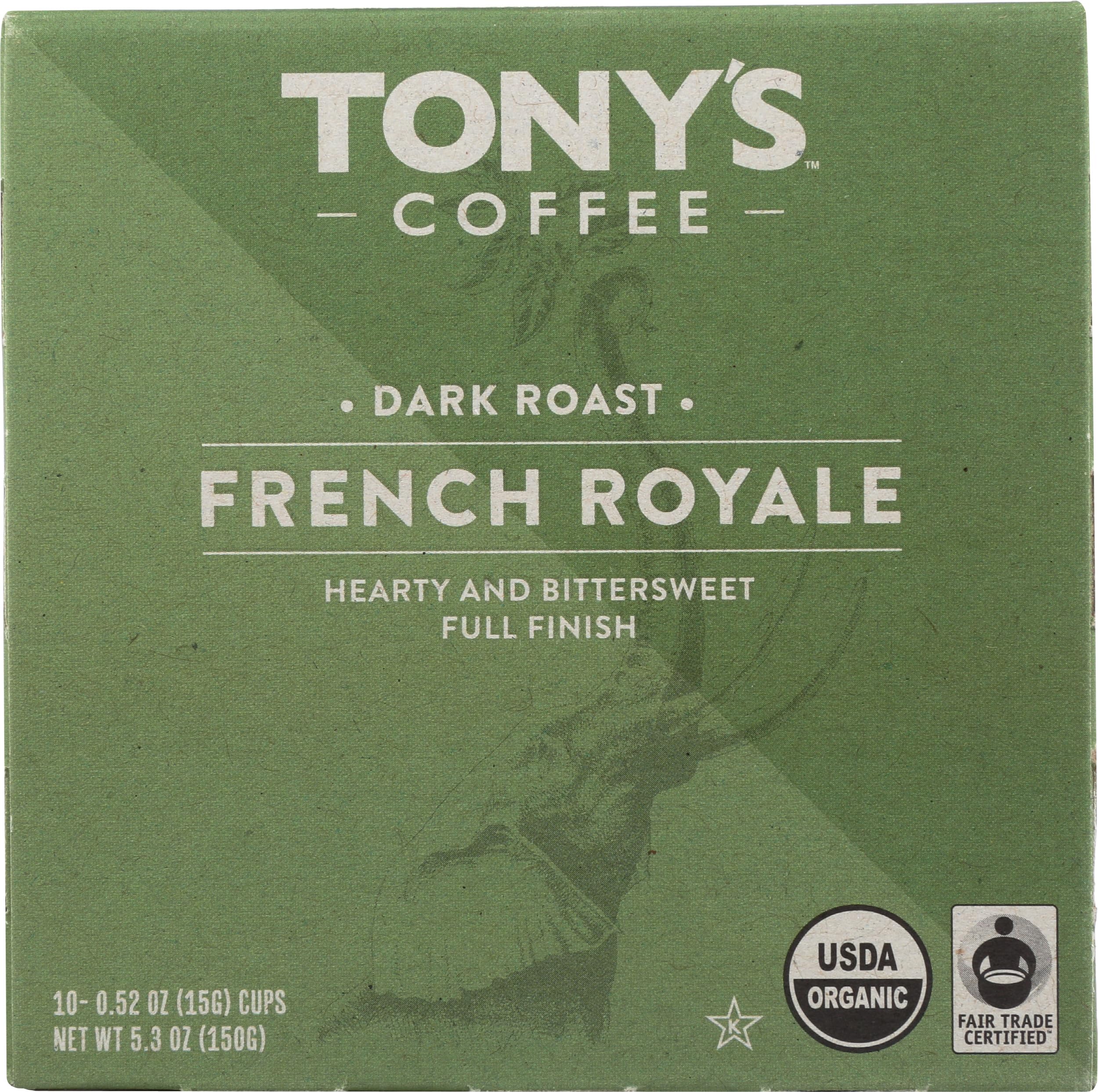 Tony's Coffee French Royale Dark Roast Single Serve Coffee Pods, 10 Count - Rich & Bold Flavor for Keurig Machines - Perfect for Morning Brew or Office Use